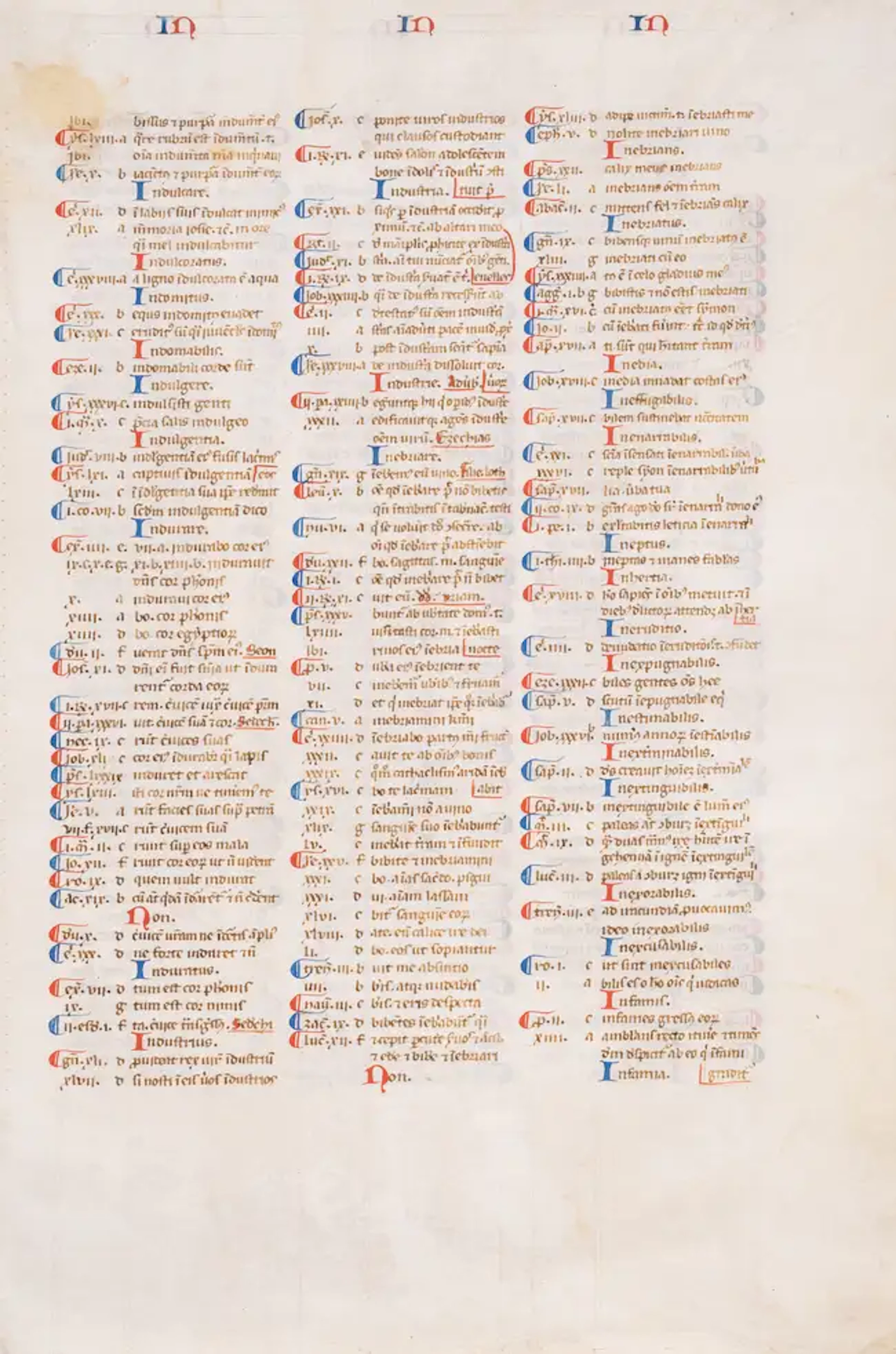 Leaf from the Dominican ‘Saint-Jacques’ Bible concordance, in Latin