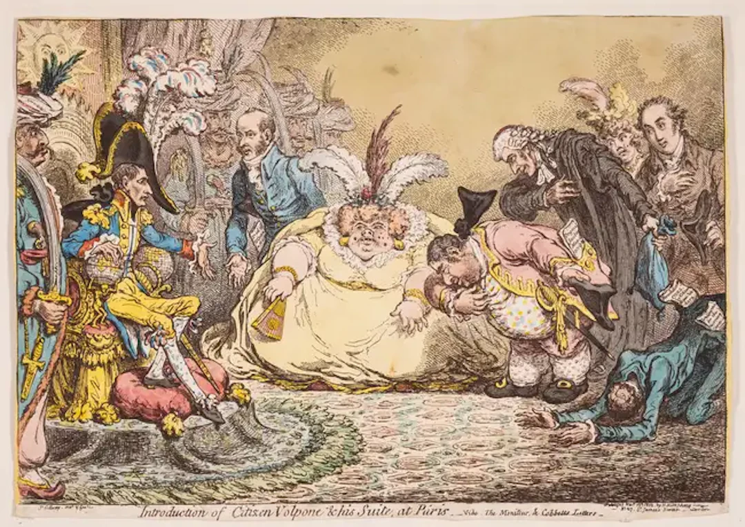 Gillray (James) Introduction of Citizen Volpone & his Suite at Paris-Vide