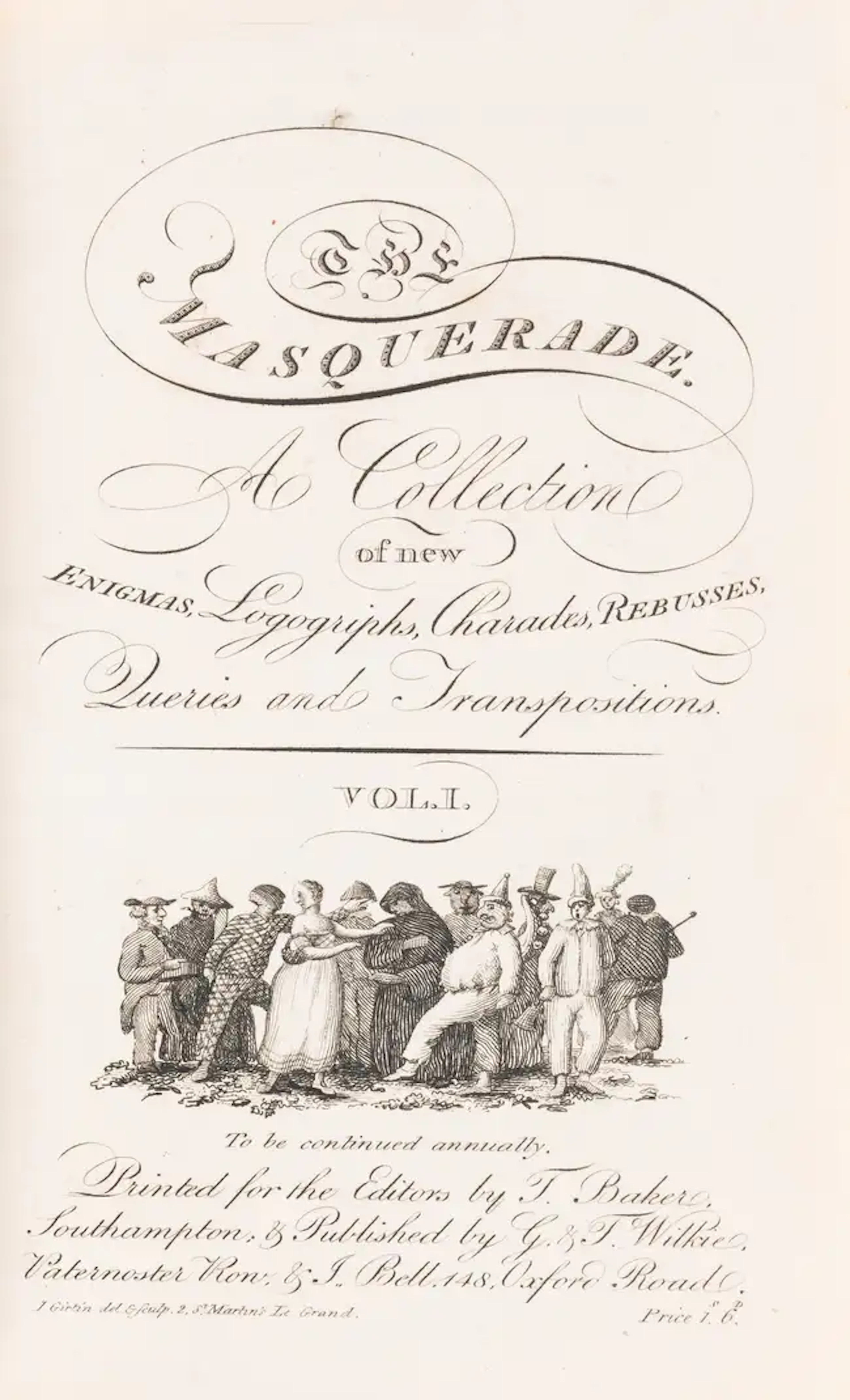 Masquerade (The). A Collection of new Enigmas, Logographs, Charades
