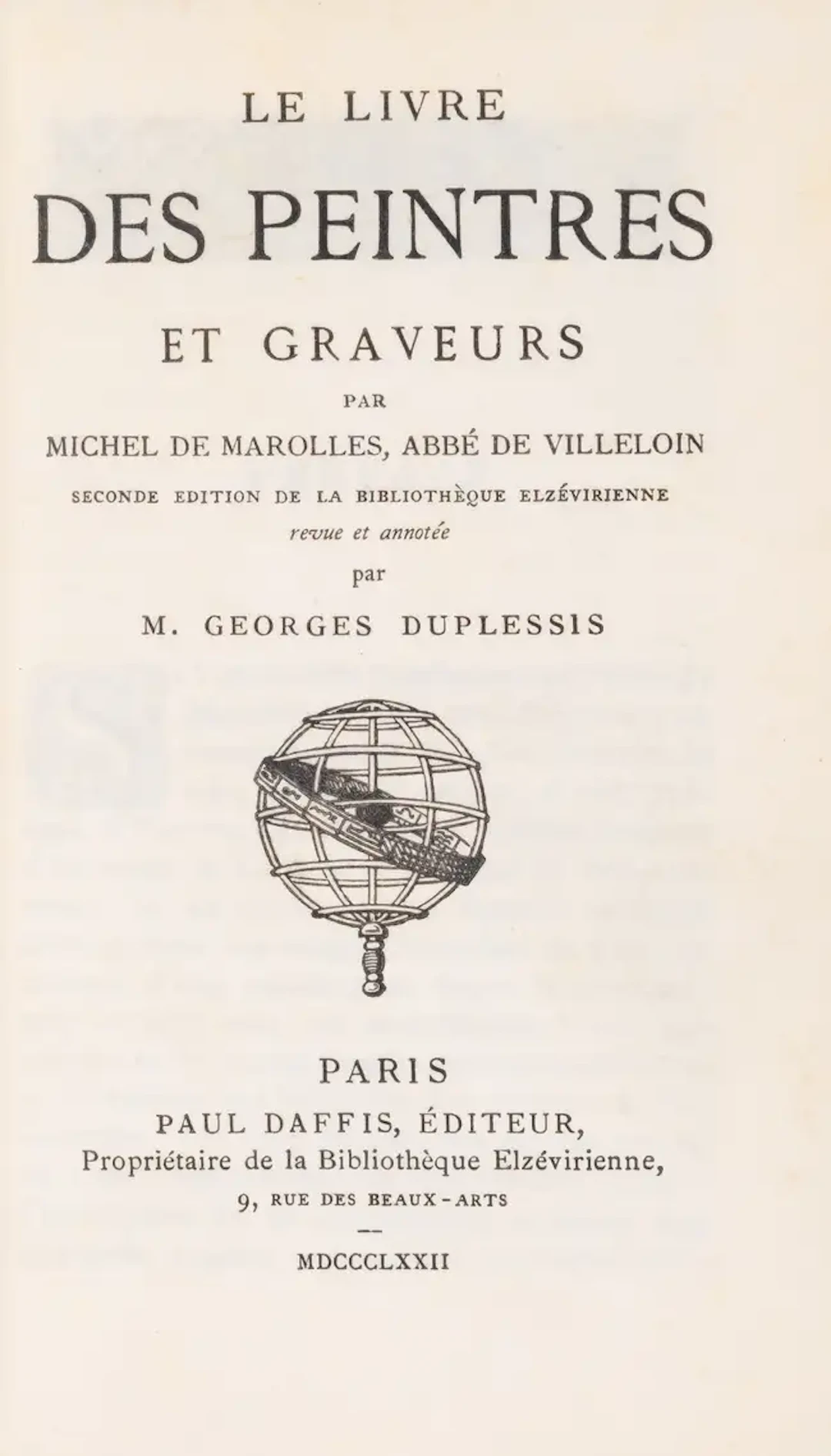 Marolles (Michel de) Le Livre des Peintres et Graveurs..., edited