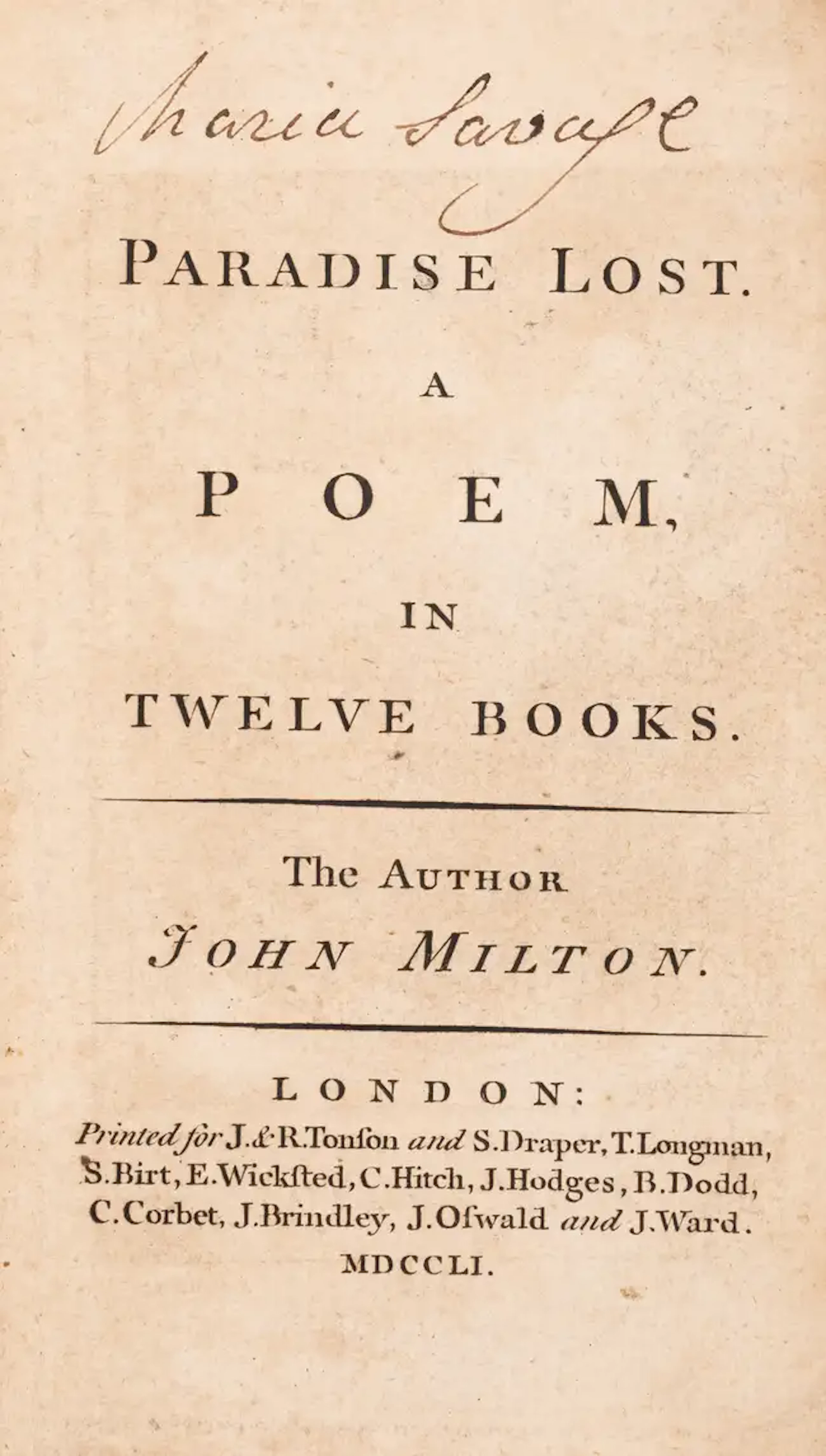 Milton (John) Paradise Lost, London, Tonson & Draper, 1751, (2)