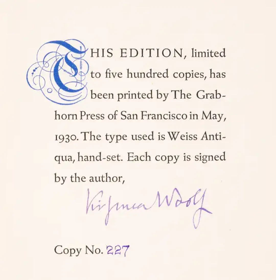 Grabhorn Press.- Woolf (Virginia) Street Haunting, one of 500 copies