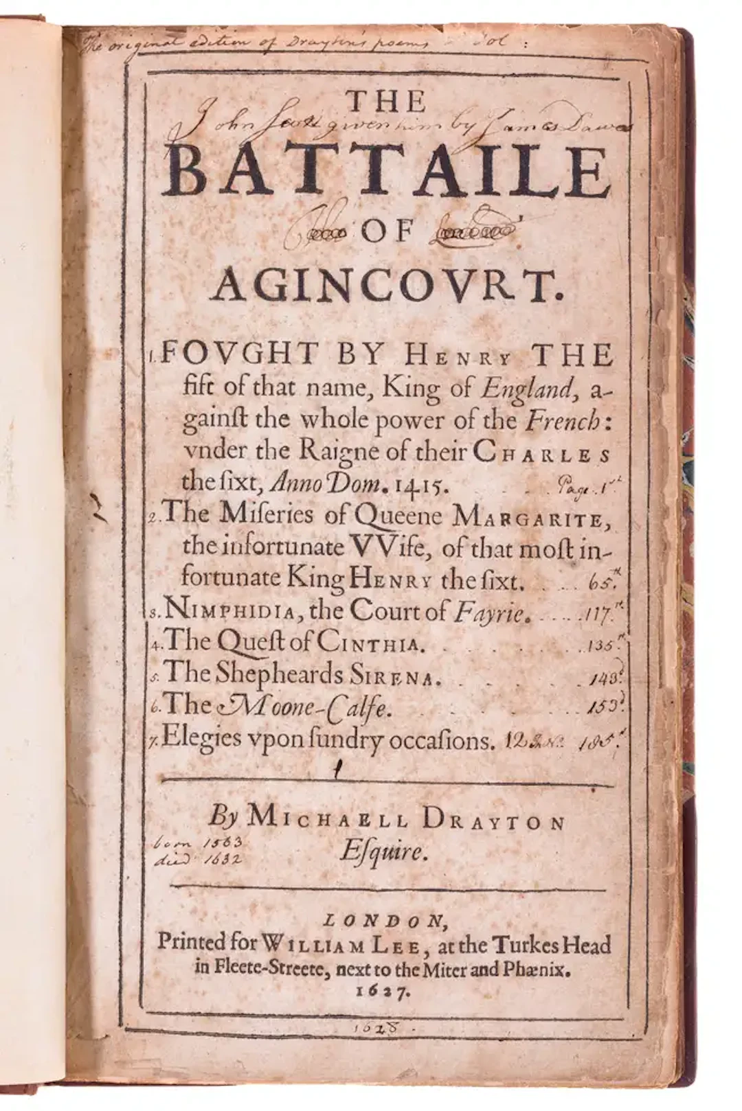 Drayton (Michael) The Battaile of Agincourt, first edition, for William