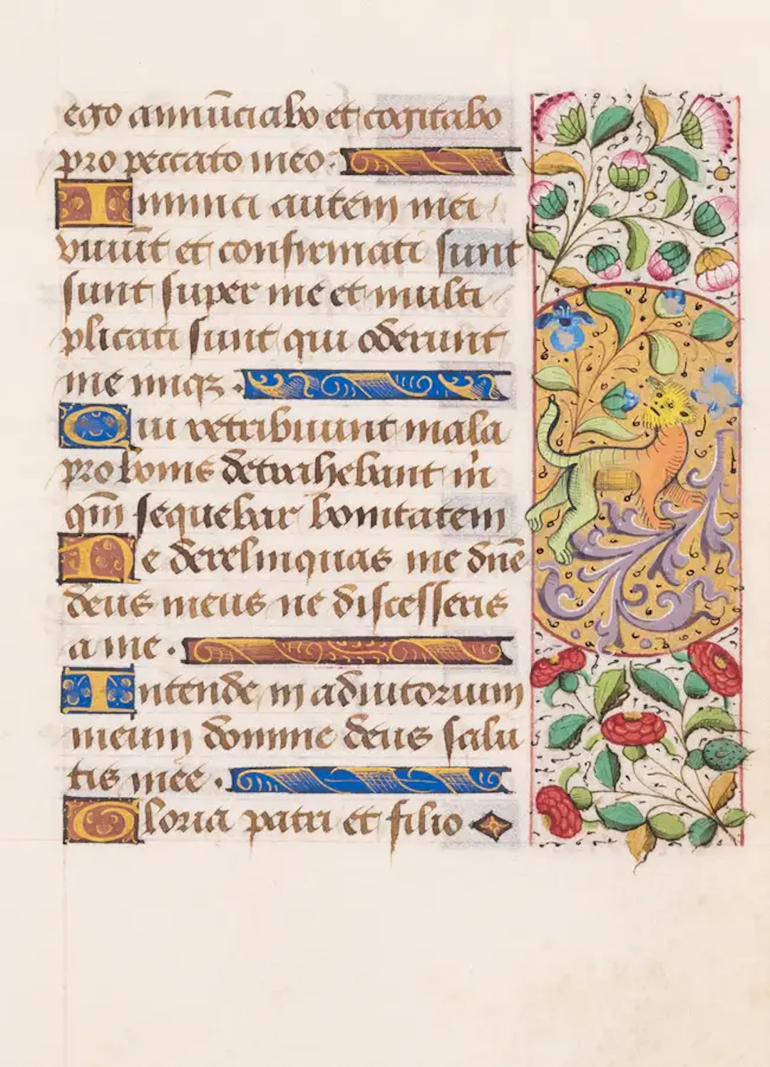 Leaf from a Book of Hours, with cat-like drollery creatures with human