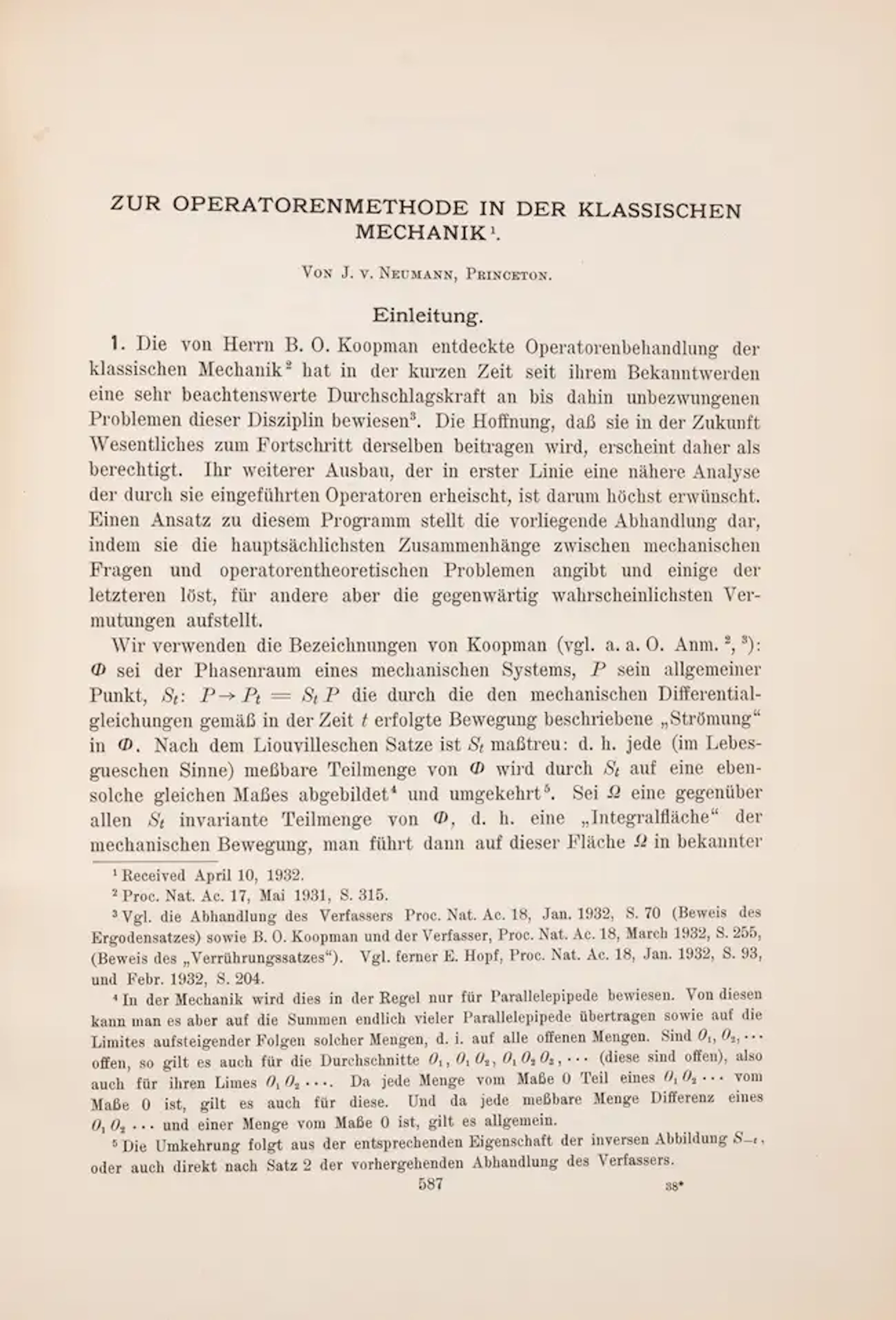 Mathematics.- Neumann (John von) "Zur Operatorenmethodein der Klassischen
