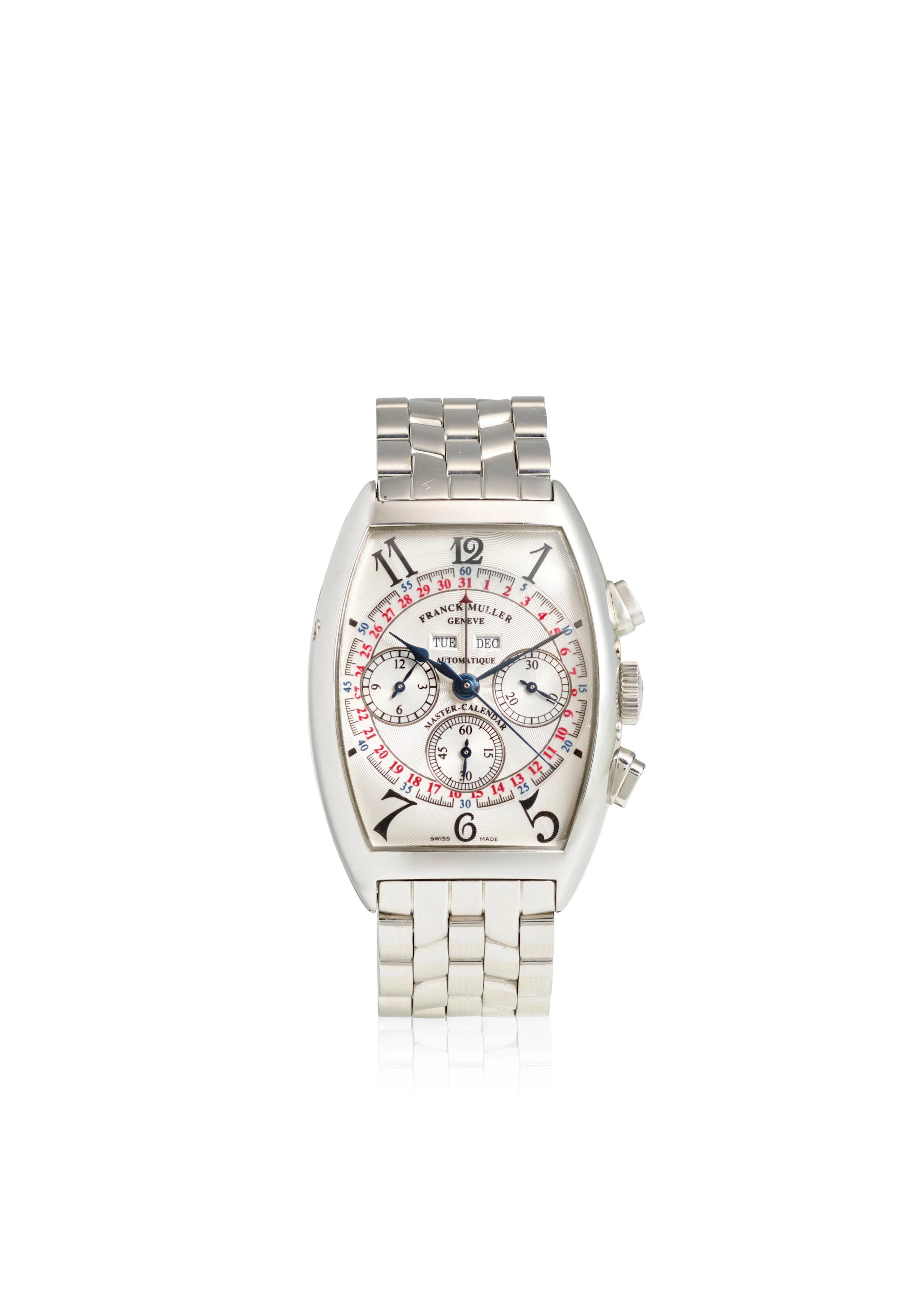 FRANCK MULLER. A STAINLESS STEEL AUTOMATIC TRIPLE CALENDAR CHRONOGRAPH