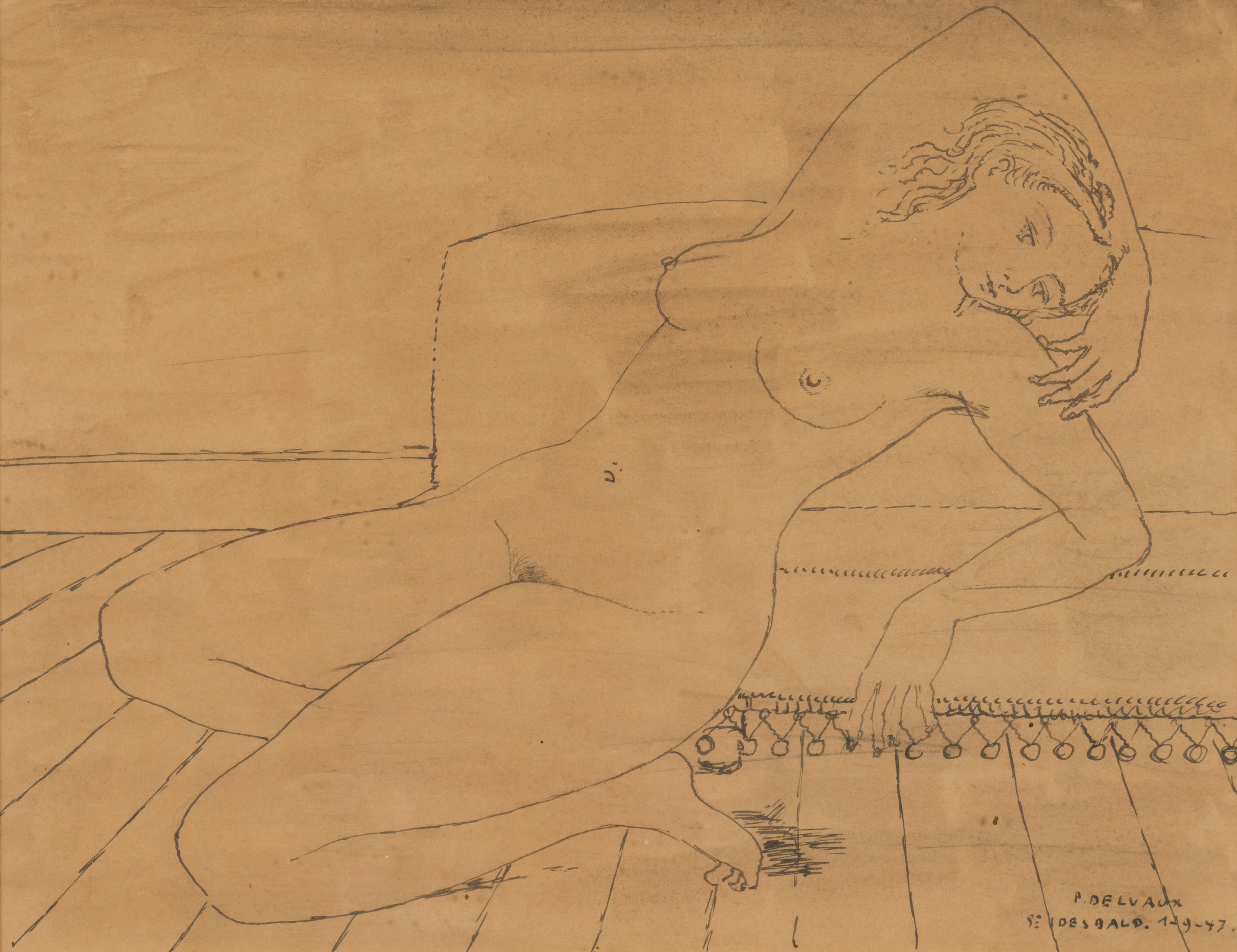 PAUL DELVAUX (1897-1994) Sans titre (Nu au divan)