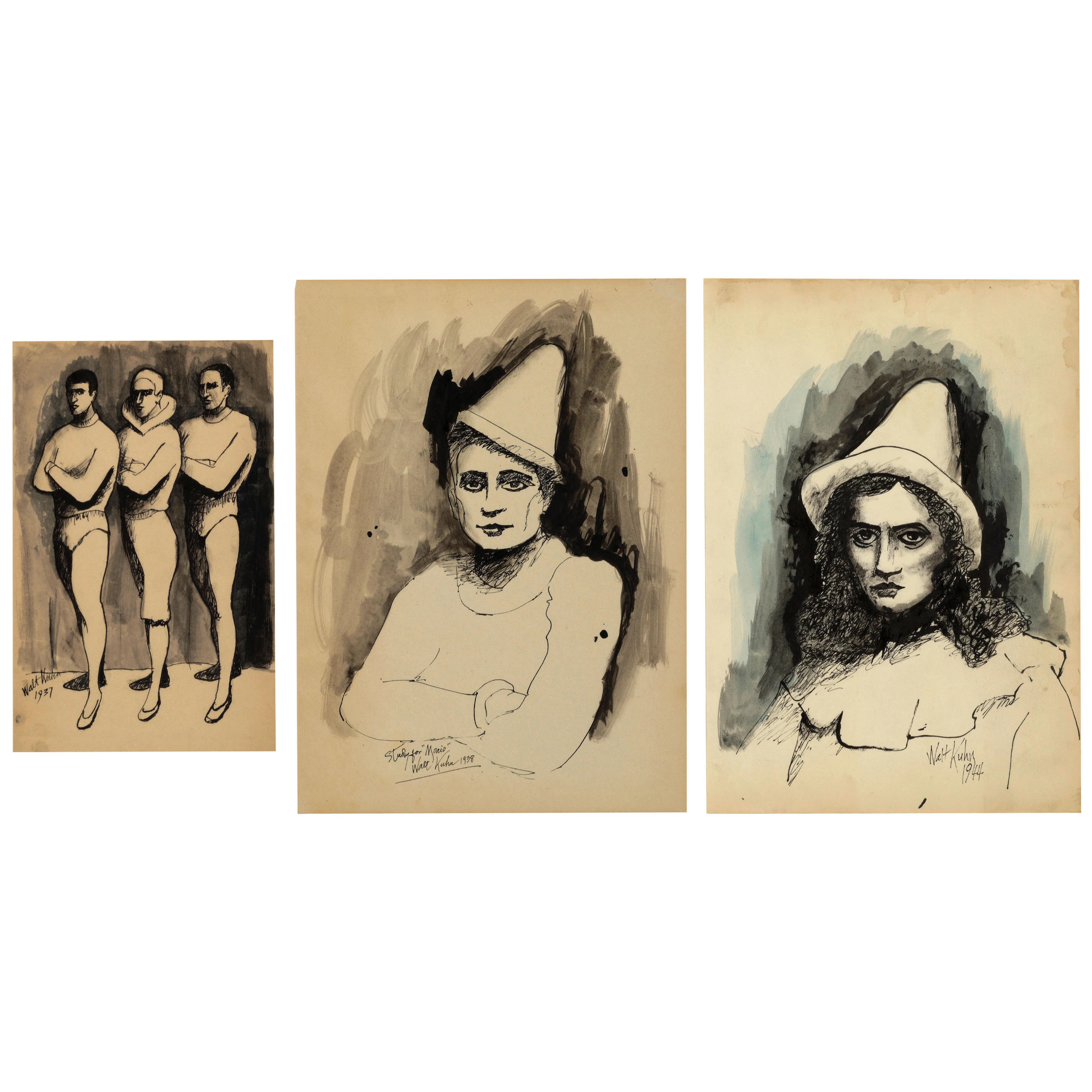 Walt Kuhn (1877-1949) Three Studies: Trio, Mario and Girl in Clown