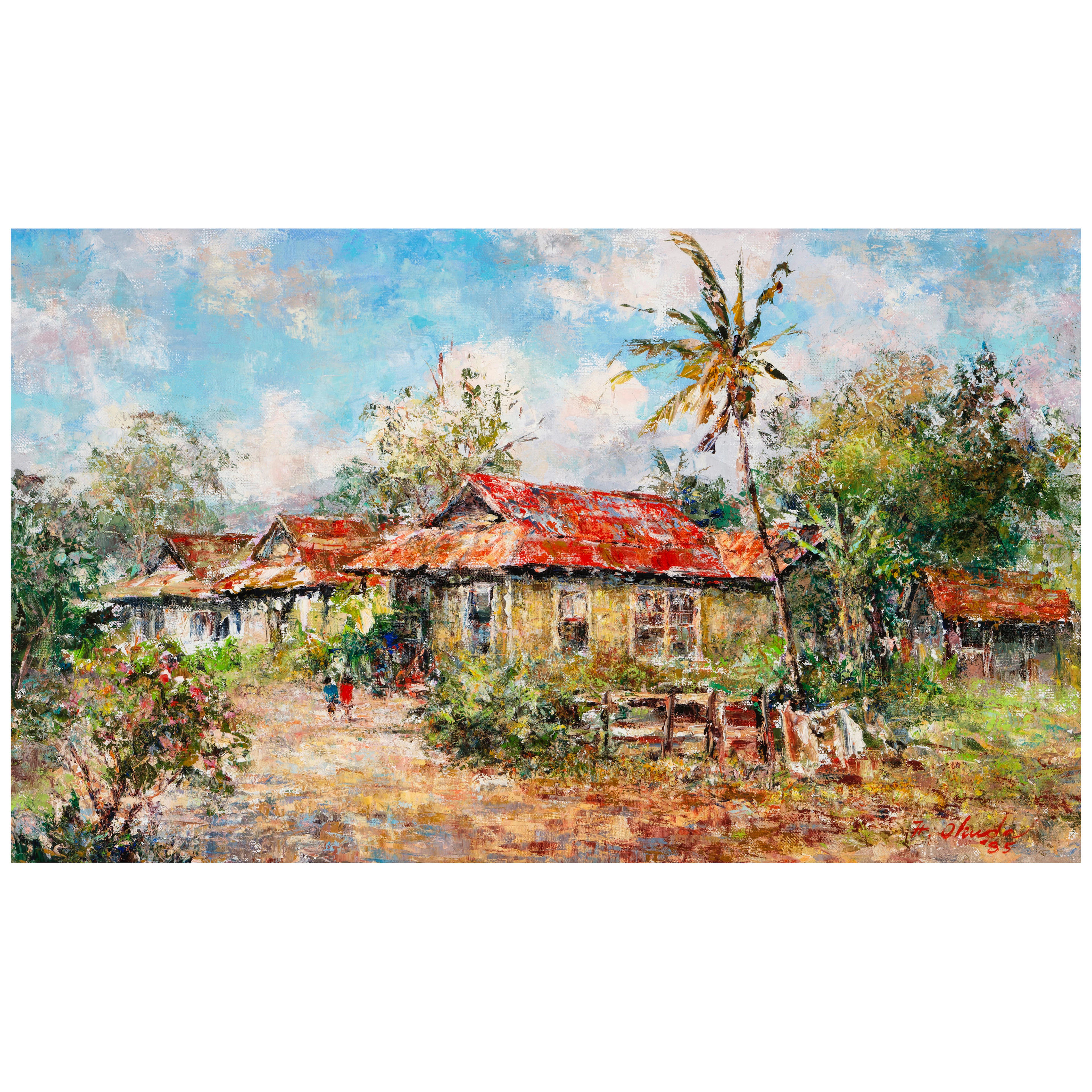 Hajime Okuda (1906-1992) Plantation Houses 18 x 30 in. (45.7 x 76.2