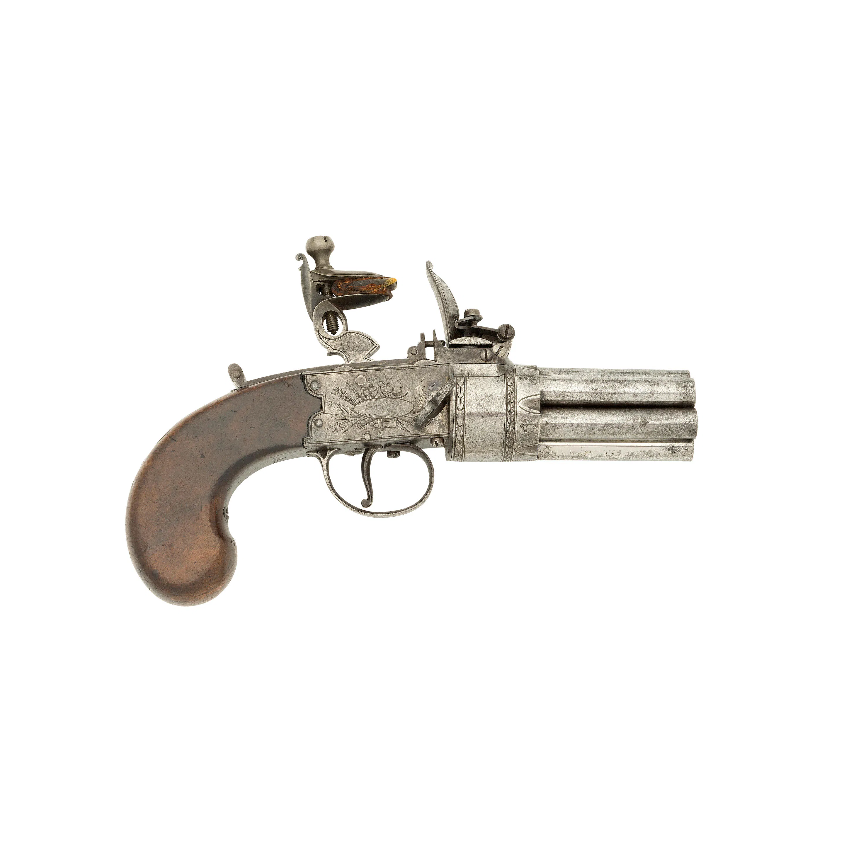 Paper Box Revolver A Very Rare 100-Bore Flintlock Box-Lock Seven-Barrel Pepperbox Revolver ...