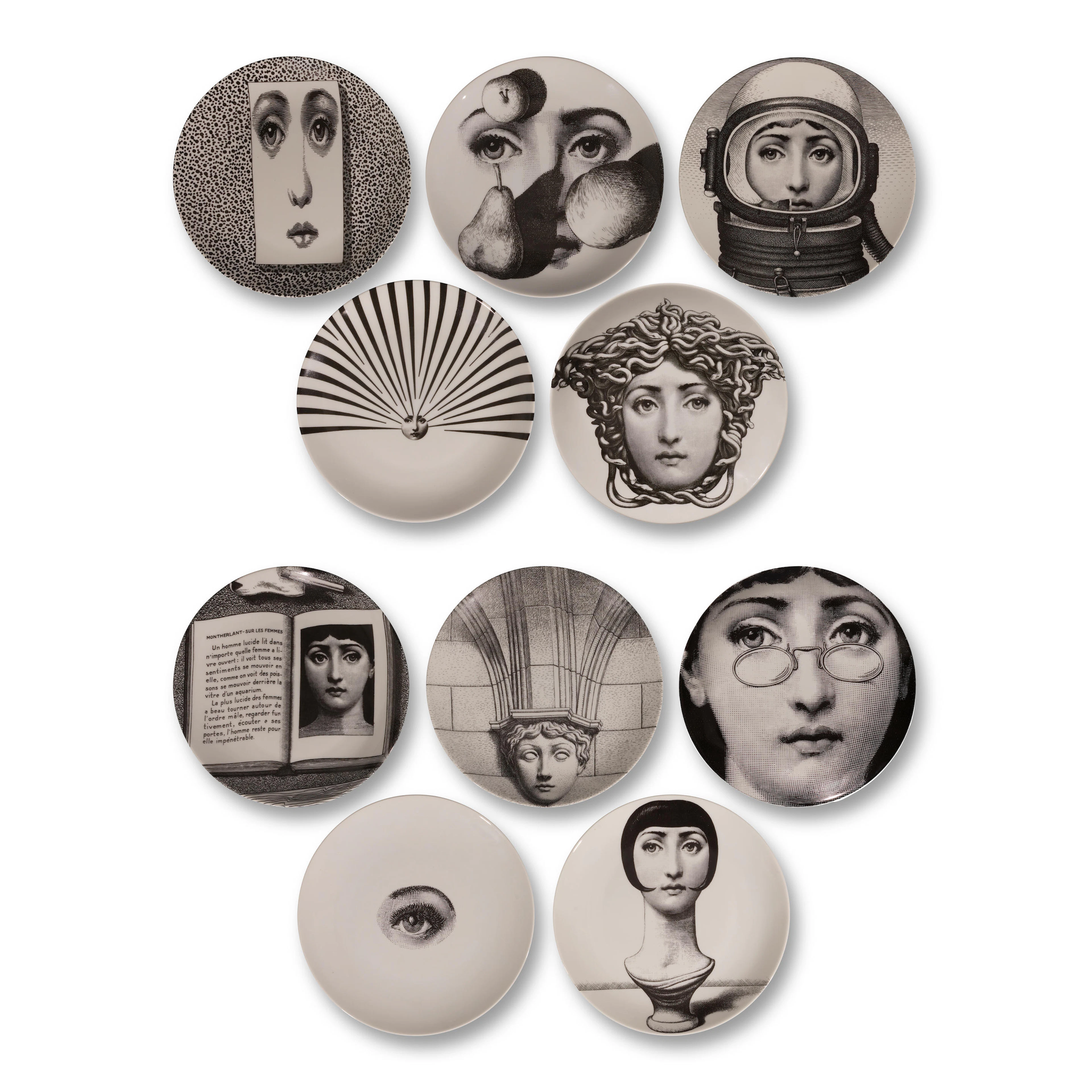 PIERO FORNASETTI (ITALIAN, 1913-1988): TEN PORCELAIN 'TEMA E VARIAZIONI'