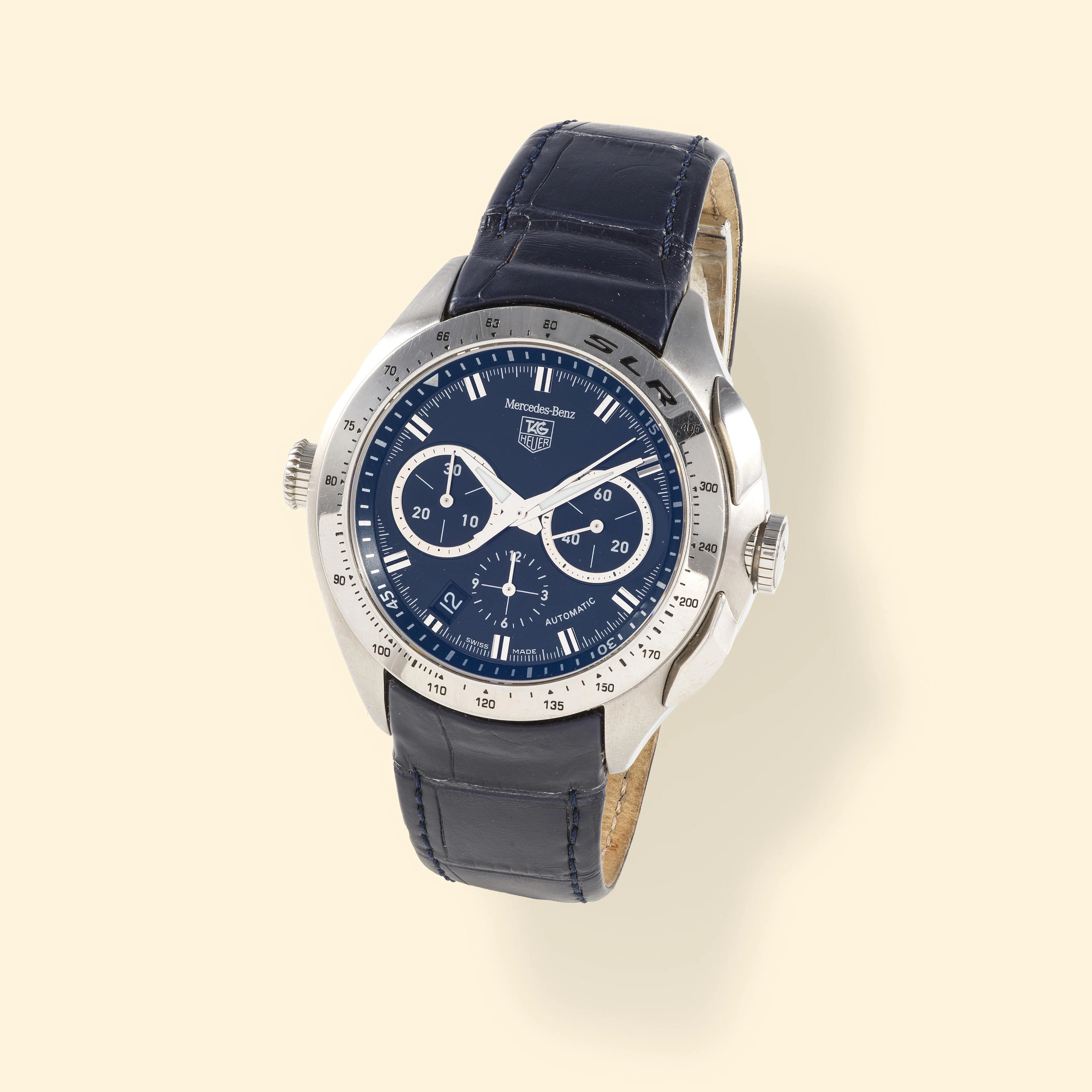 TAG Heuer. A stainless steel automatic calendar chronograph bracelet