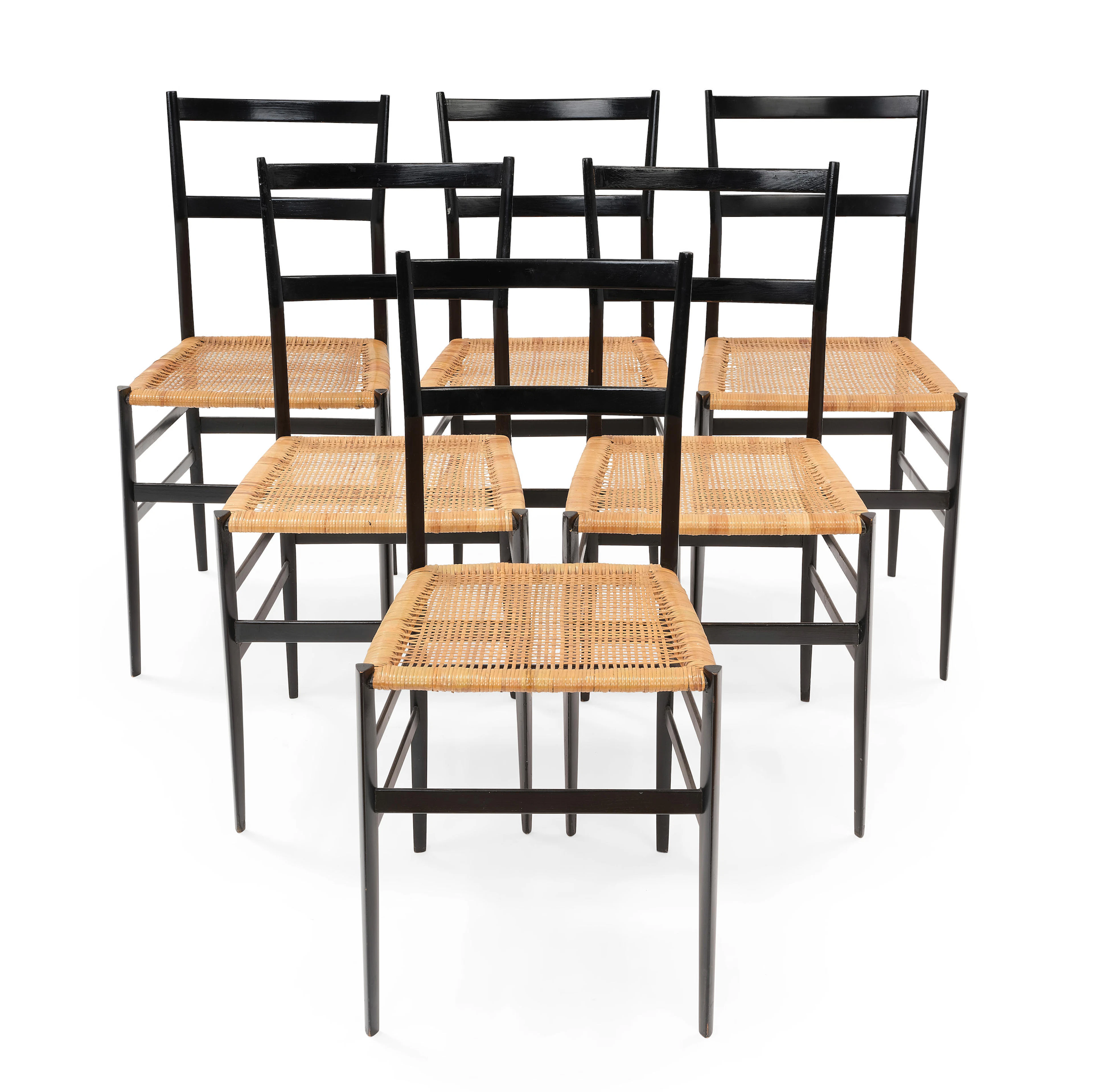 GIO PONTI (1891-1979) Set of Six Superleggera Chairs designed 1957ebonized