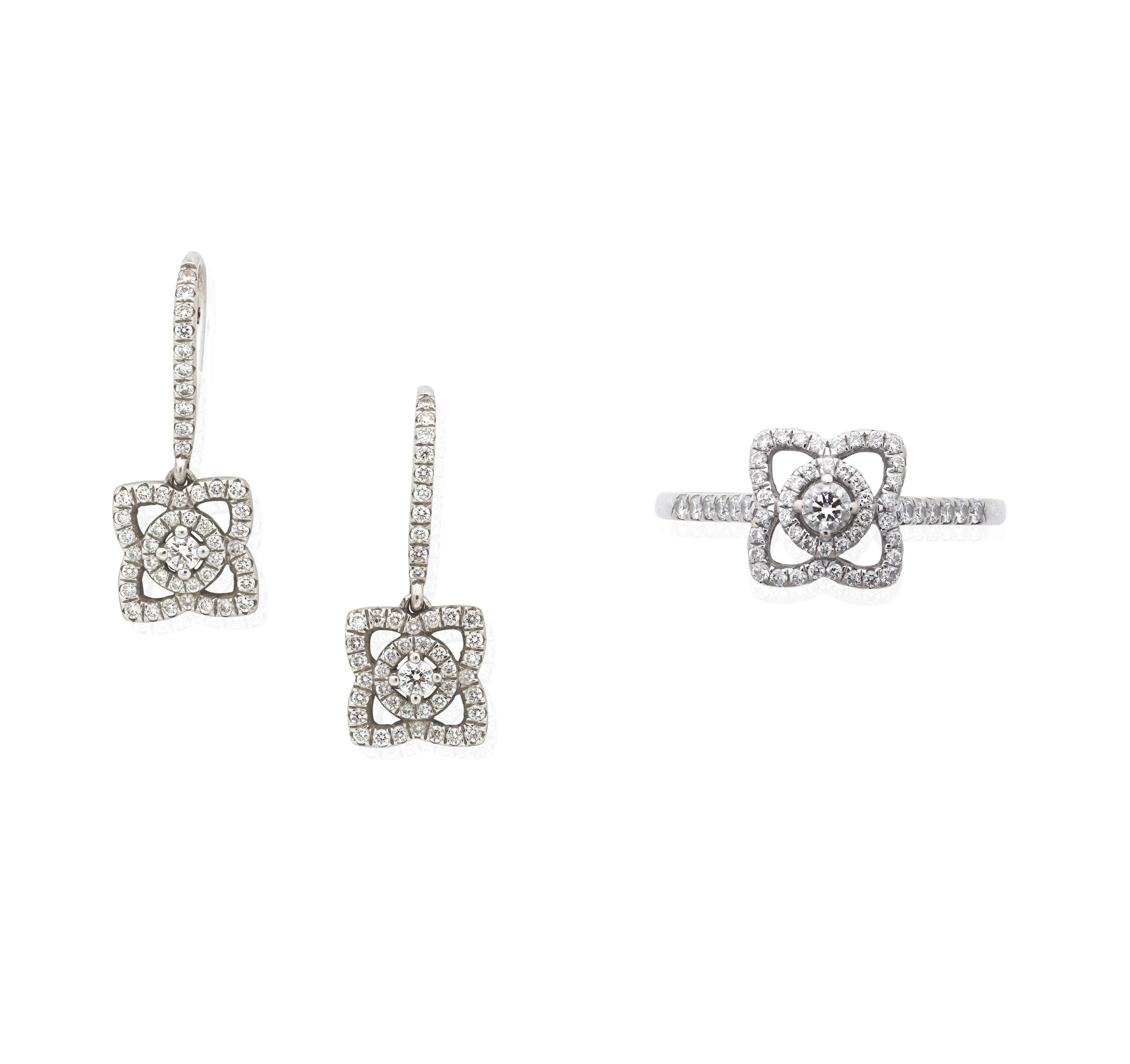 DE BEERS: DIAMOND 'ENCHANTED LOTUS' RING AND EARRING SUITE (2)
