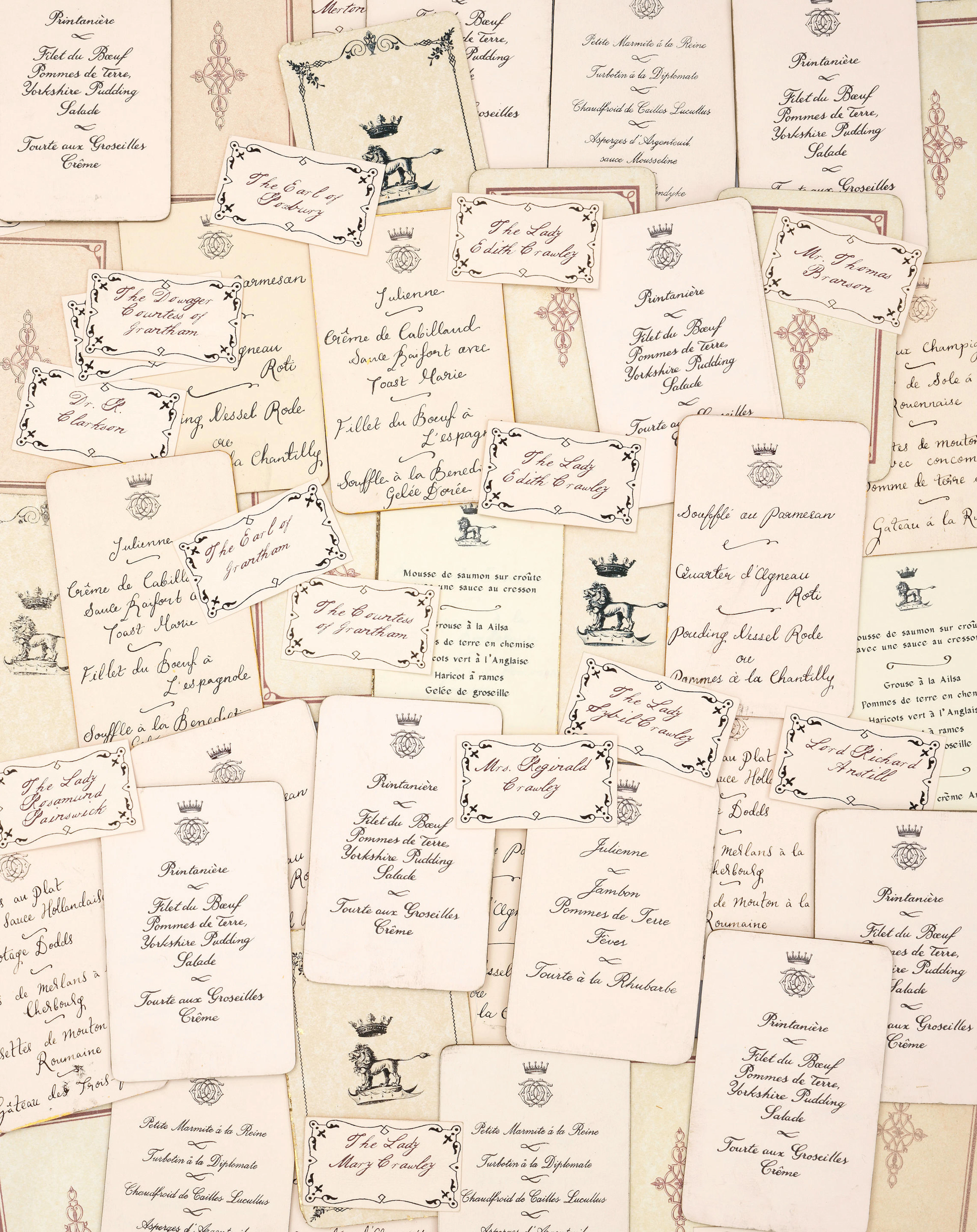 A large selection of menu cards, place names and guest lists production