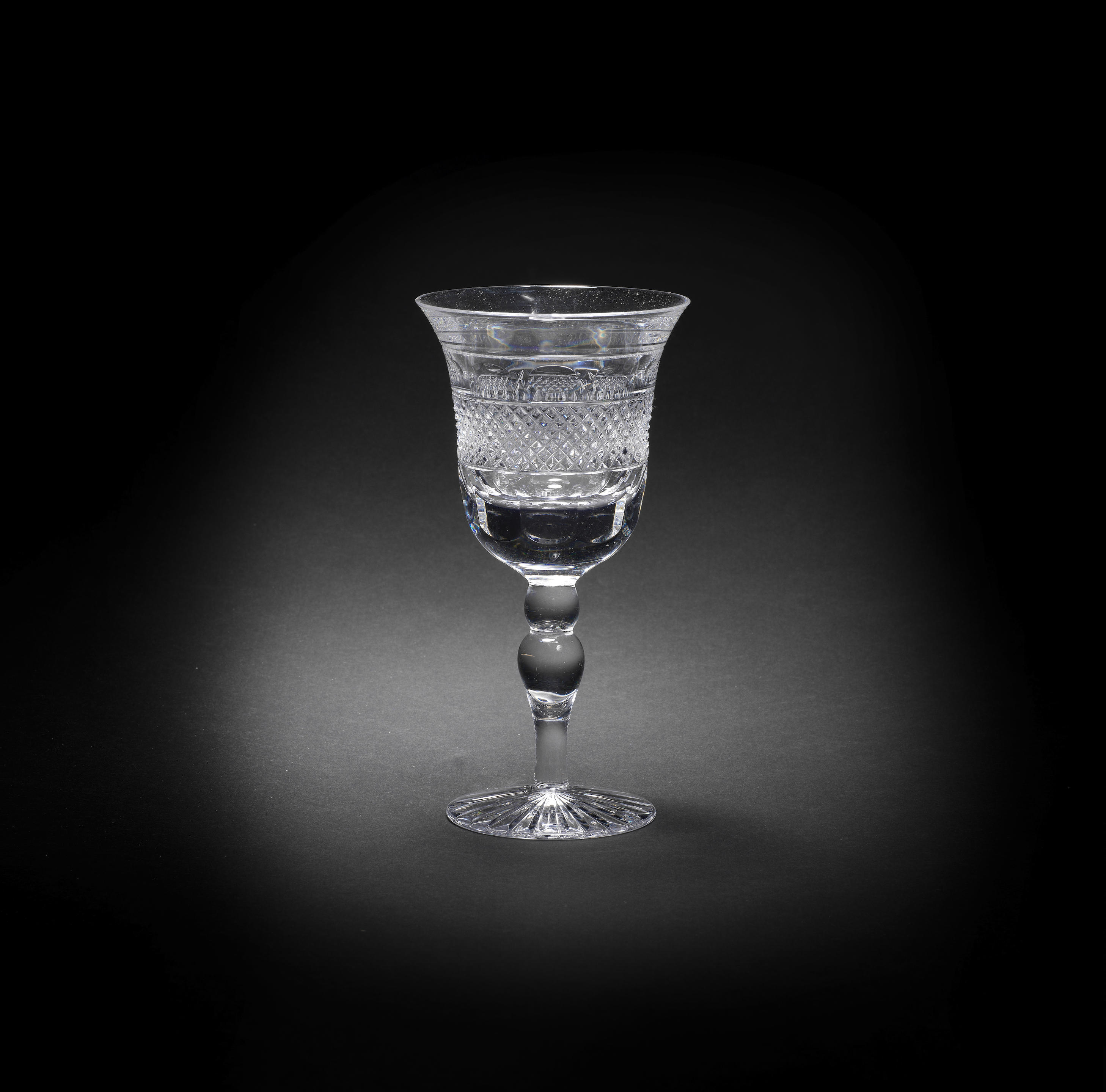 Nineteen cut-glass red wine glasses Made by Cumbria Crystal in the
