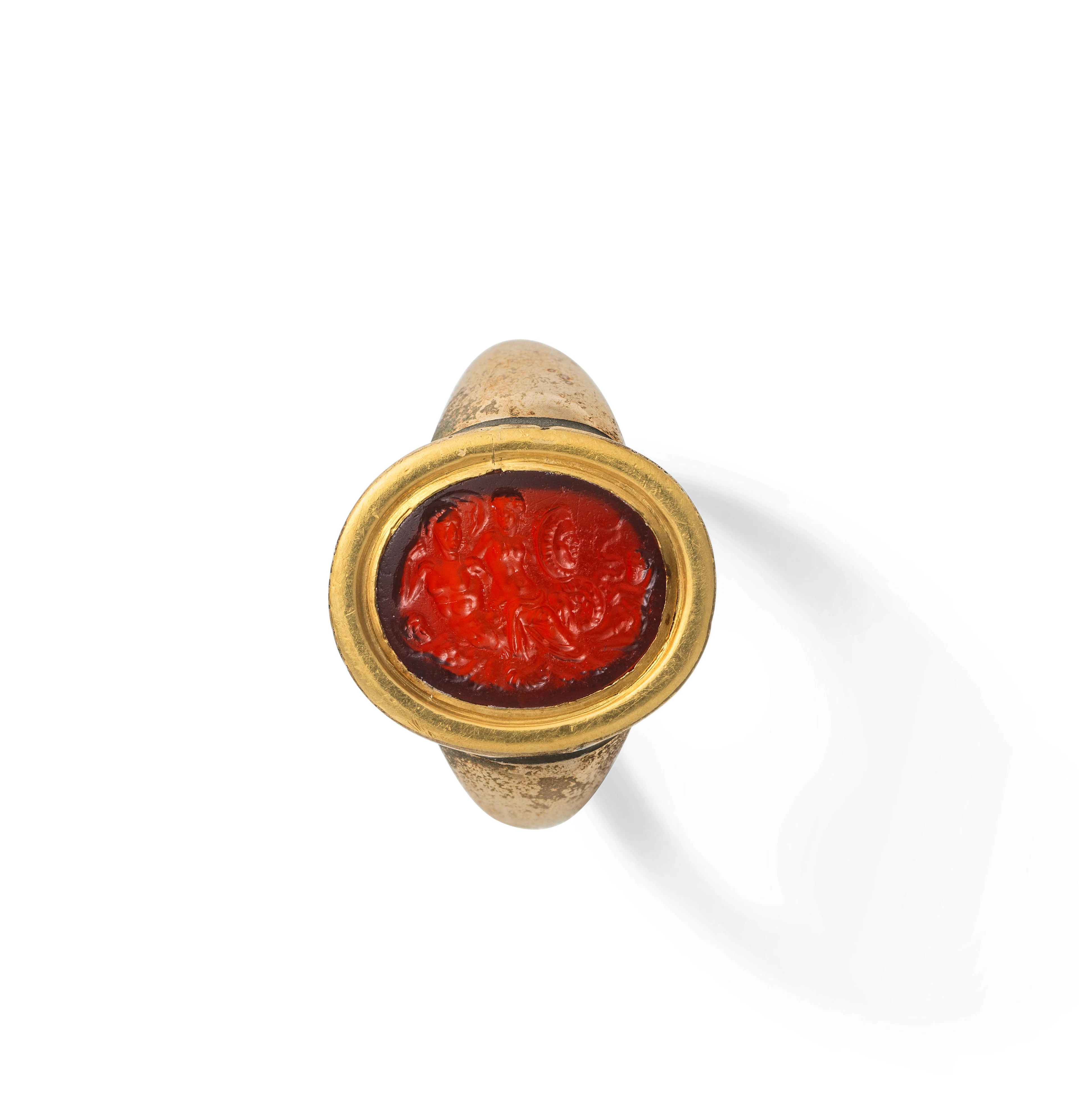 A Roman carnelian intaglio with Thetis riding a triton