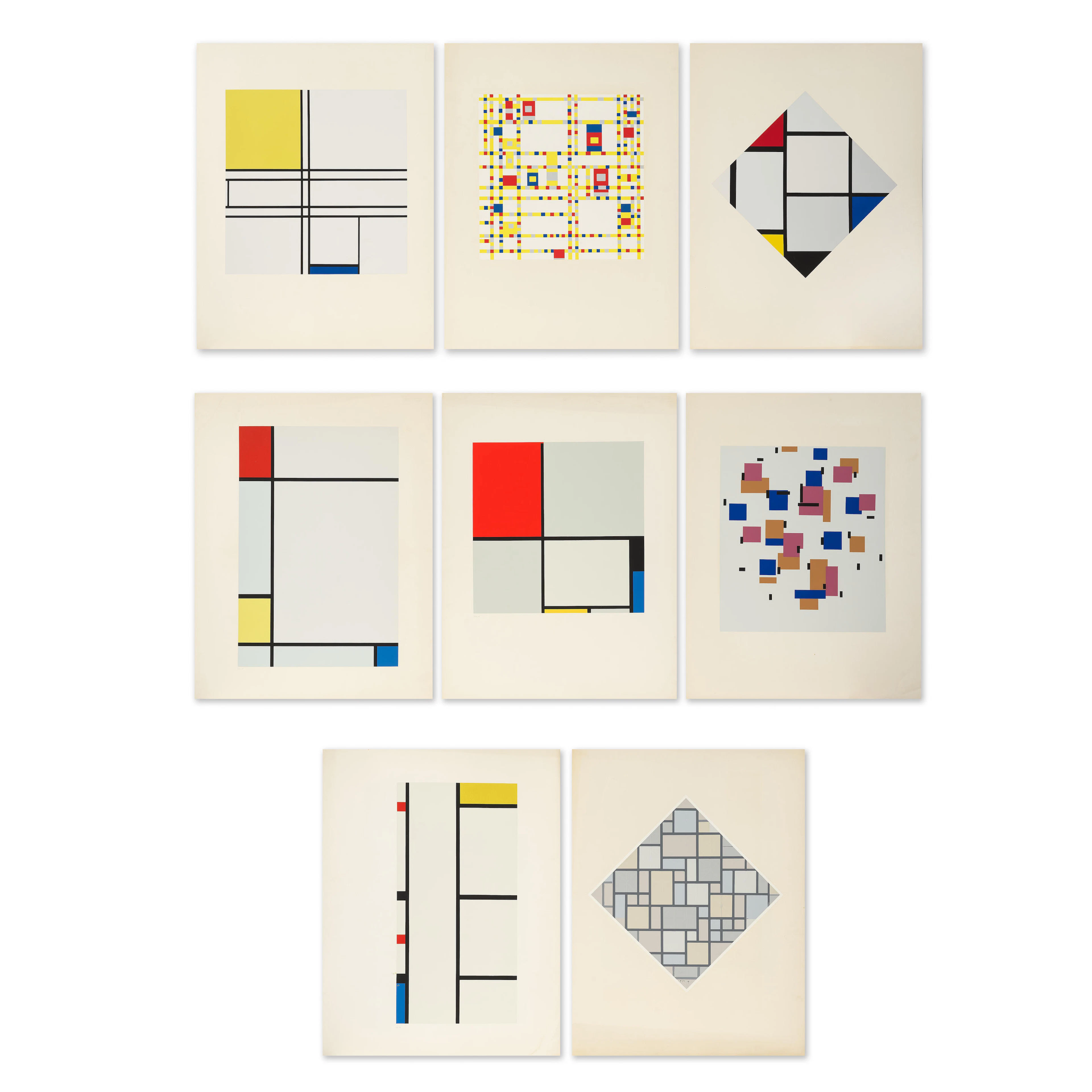 PIET MONDRIAN D'APRES (1872-1944) Ensemble de huit sérigraphies en