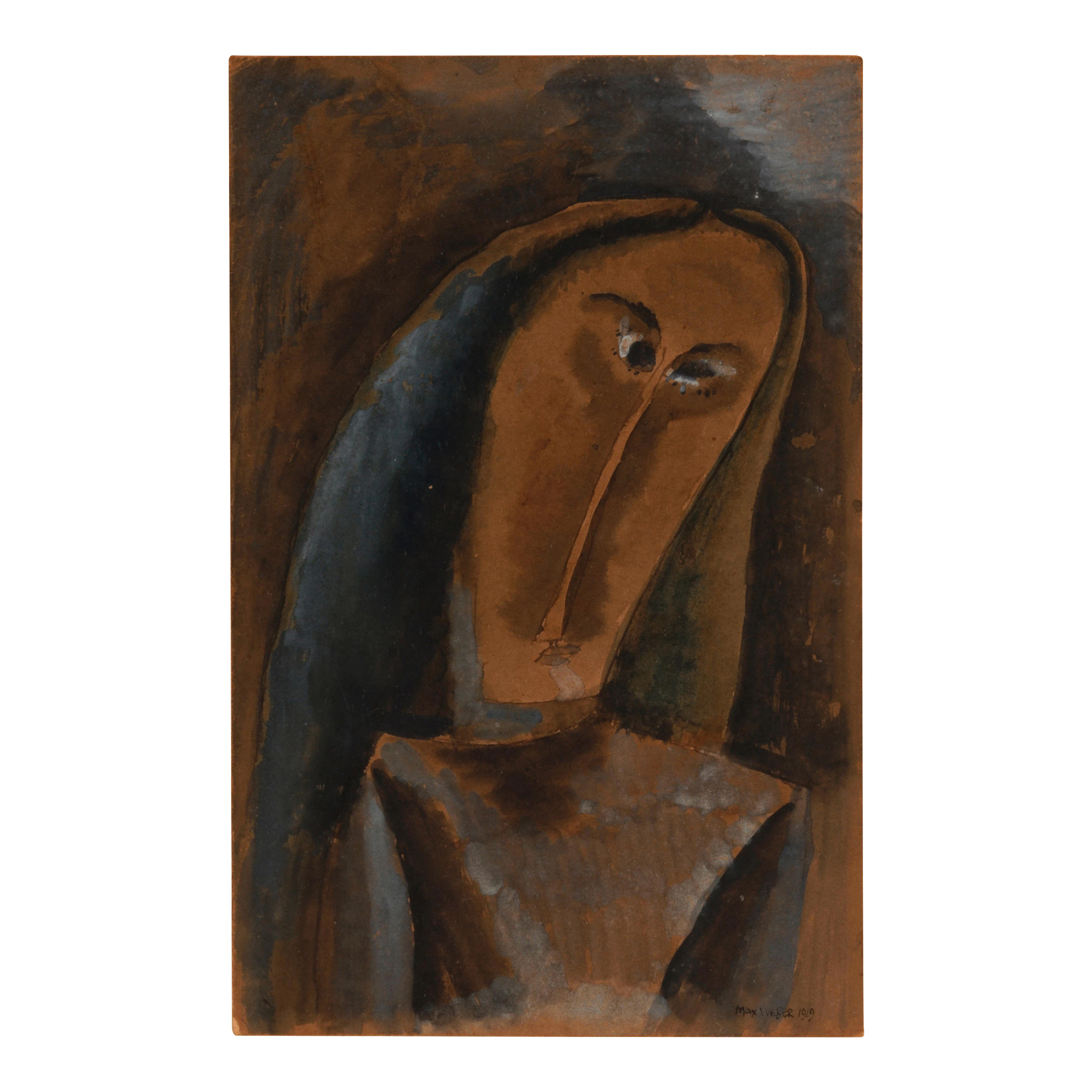 Max Weber (1881-1961) Head 8 1/2 x 5 1/2 in. (21.6 x 14 cm.) (Executed