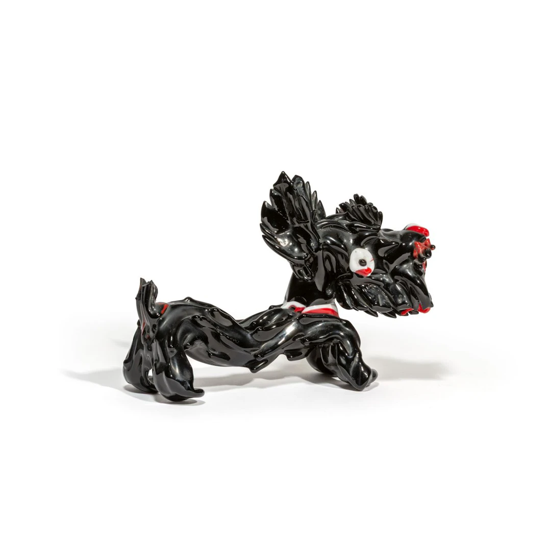MURANO, 1935 ca. Una figura di schnauzer in pasta vitrea nera. Lieve