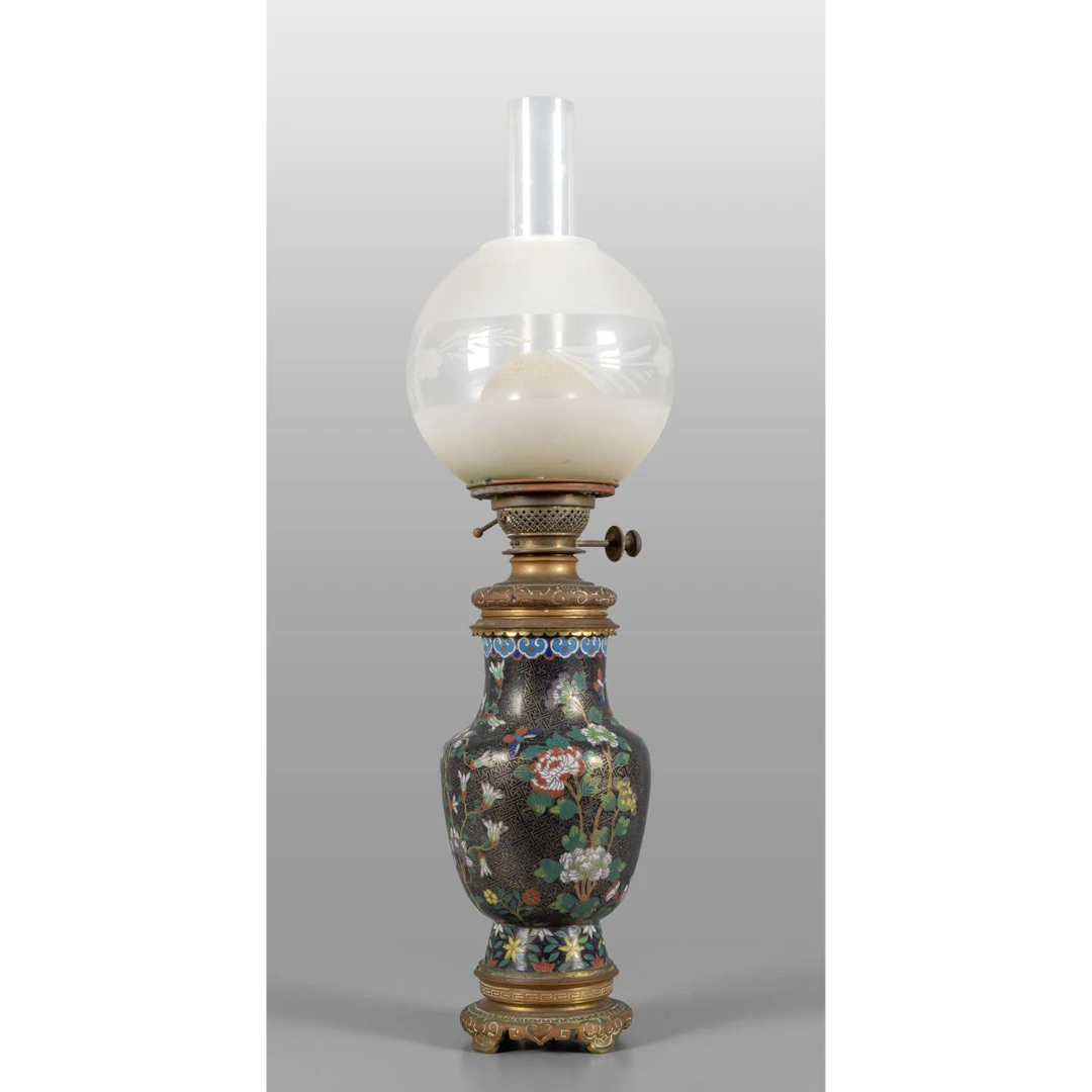 Vaso cloisonnè montato a lampada, fine sec.XIX h.cm.70