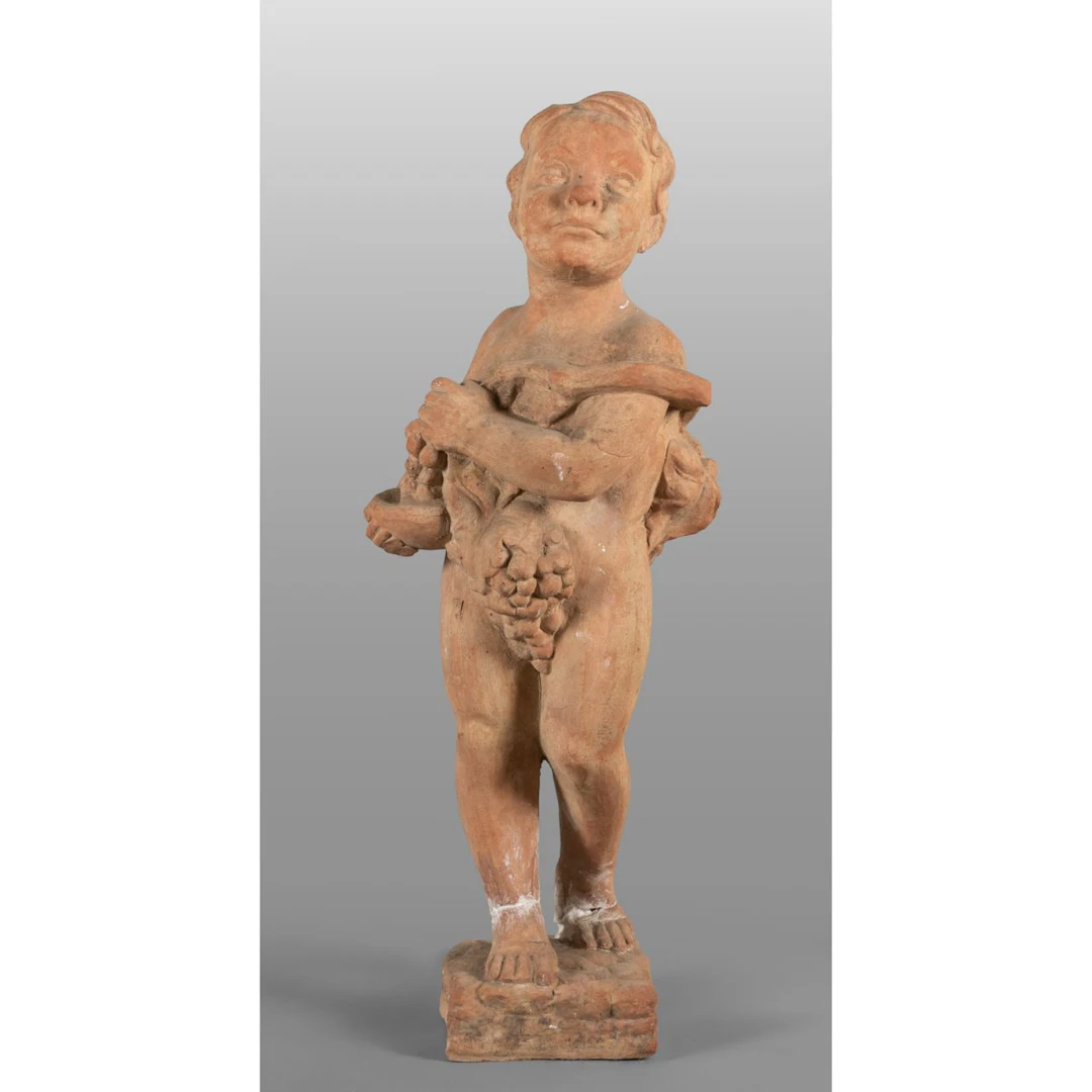 Putto vendemmiatore, scultura in terracotta, sec.XIX h.cm.80