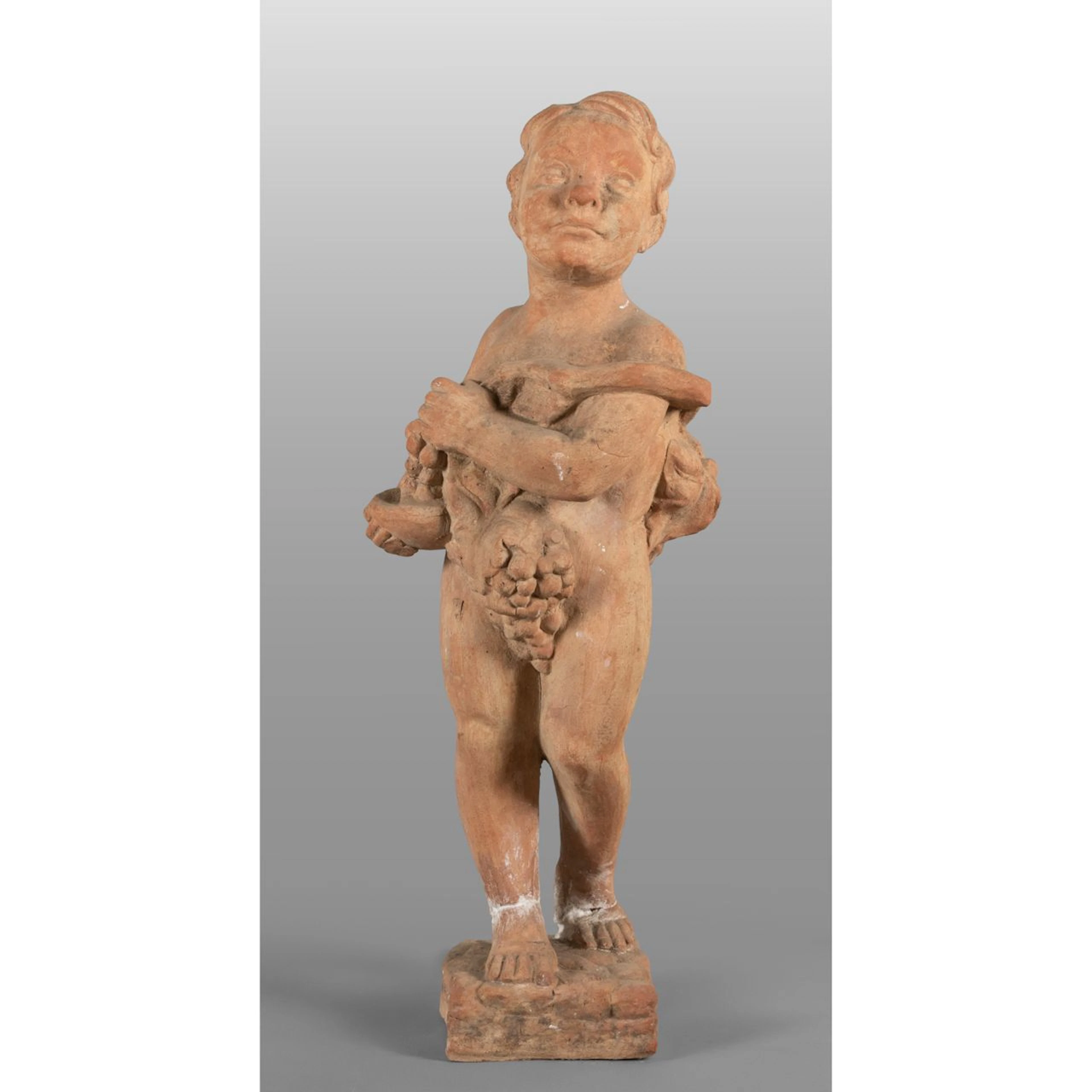 Putto vendemmiatore, scultura in terracotta, sec.XIX h.cm.80