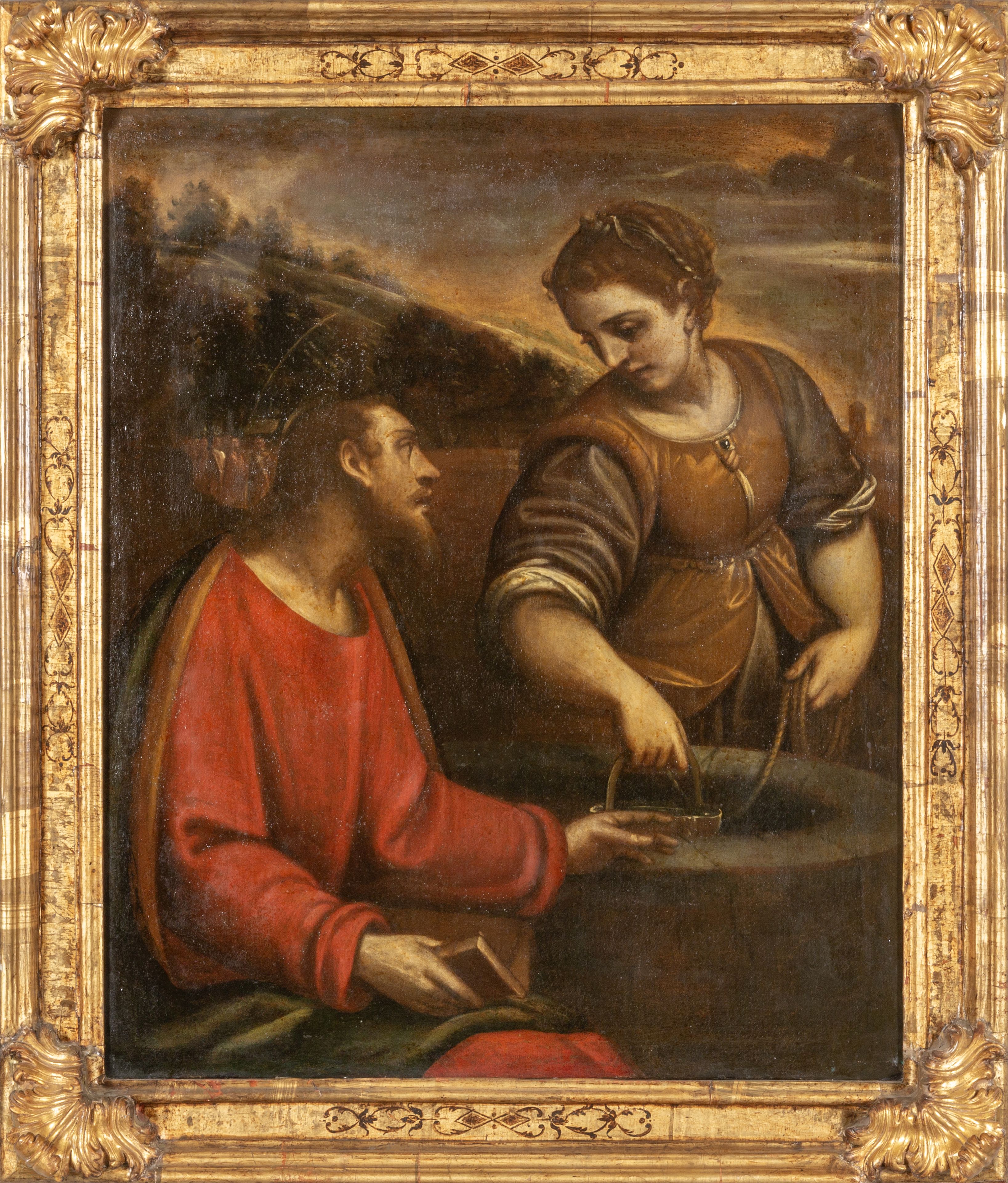 Scuola genovese prima metà sec.XVII 'Gesù al pozzo' olio cm. 88x108