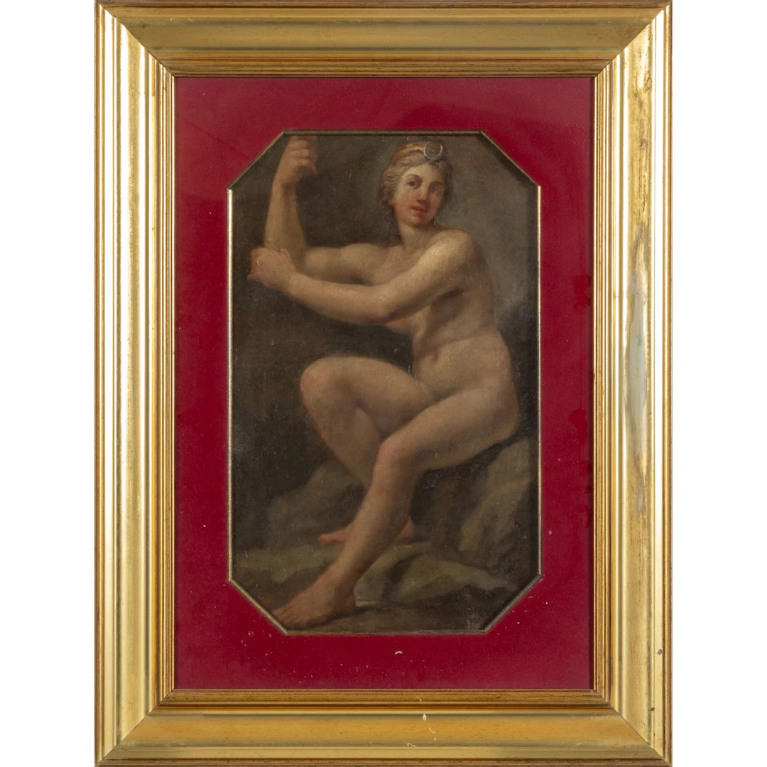 Scuola italiana sec.XVIII 'Diana' olio di forma ottagonale cm. 27x43