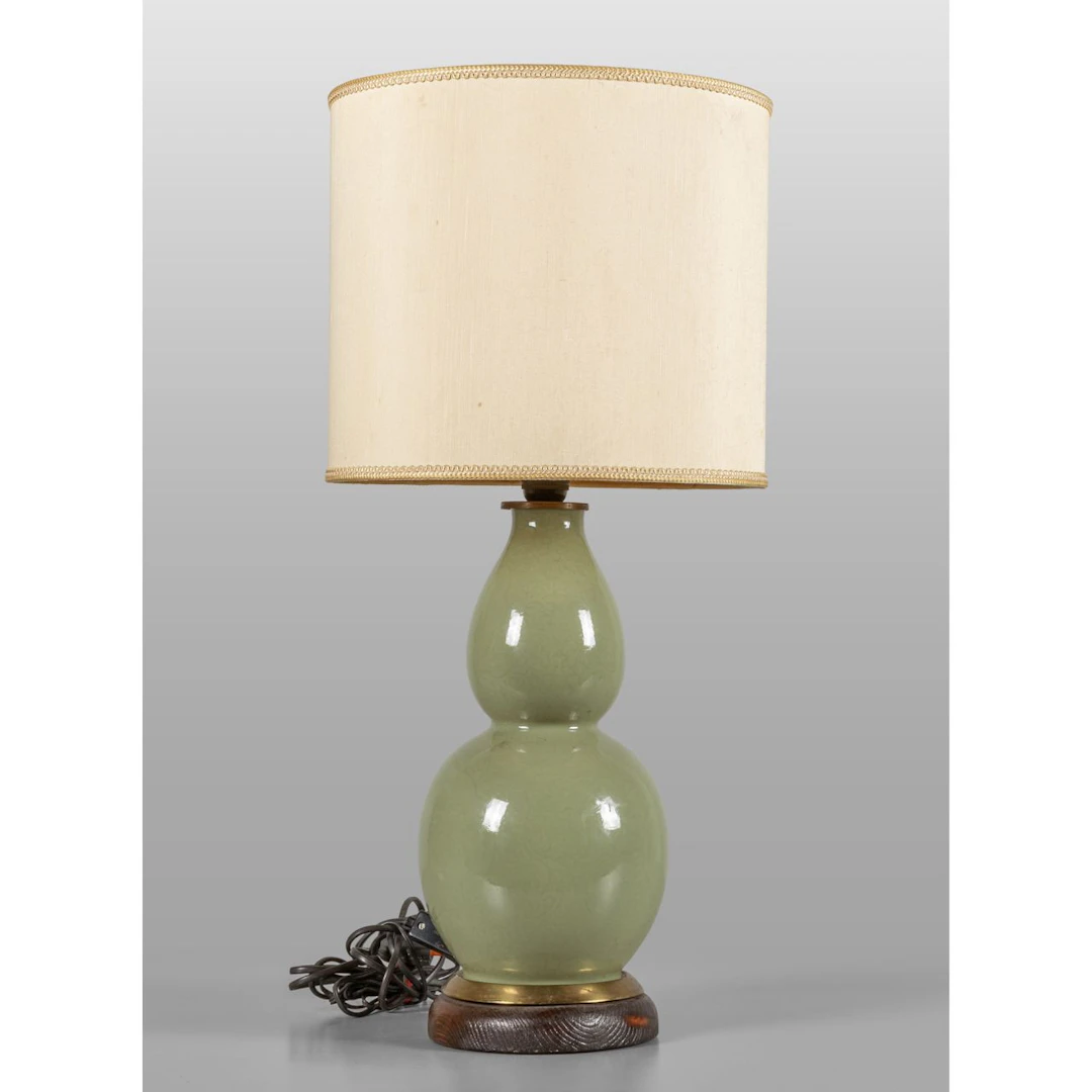 Vaso a zucca in porcellana Celadon montato a lampada Vaso h. cm.35