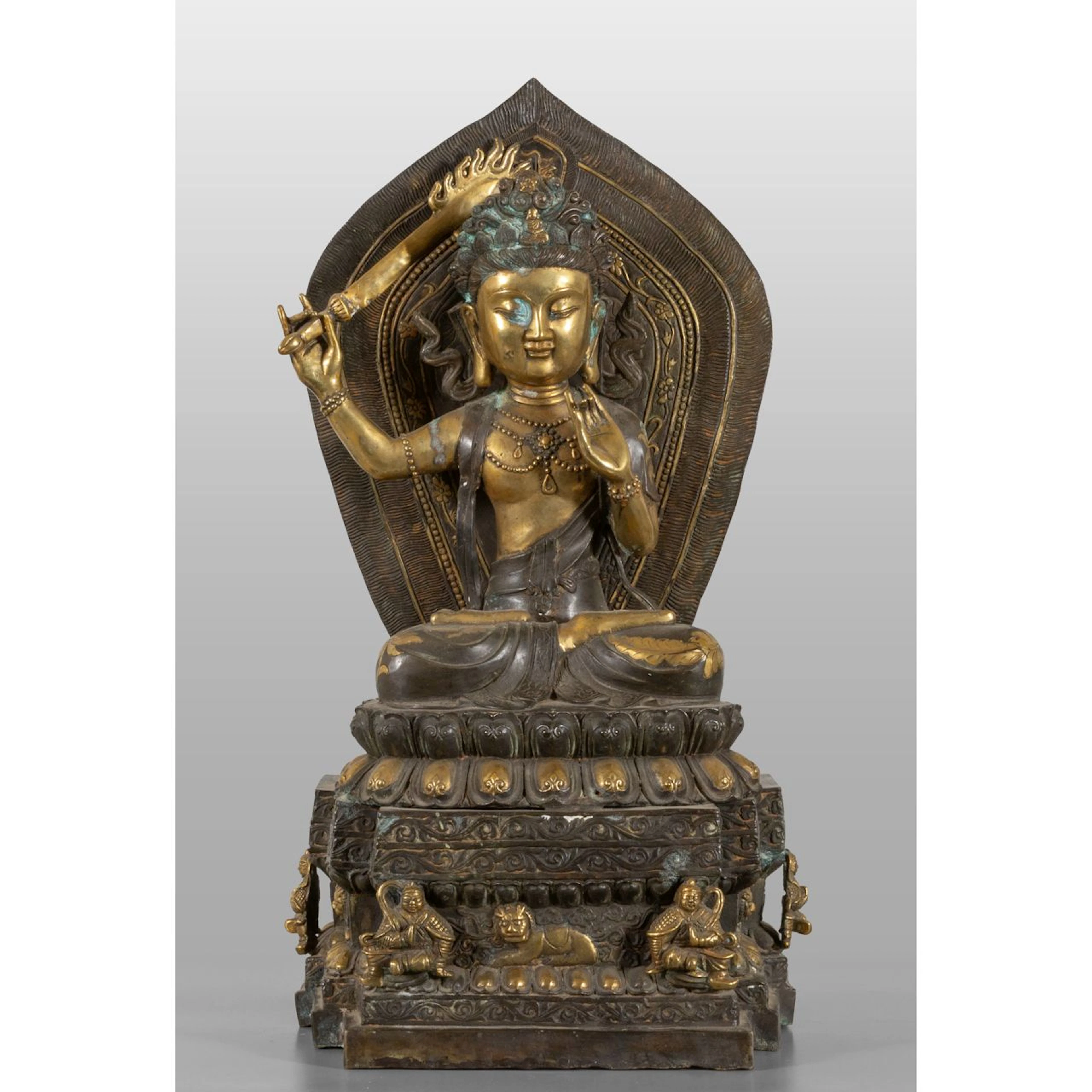 Bodhisattva Manjushri, scultura in bronzo con tracce di dorature