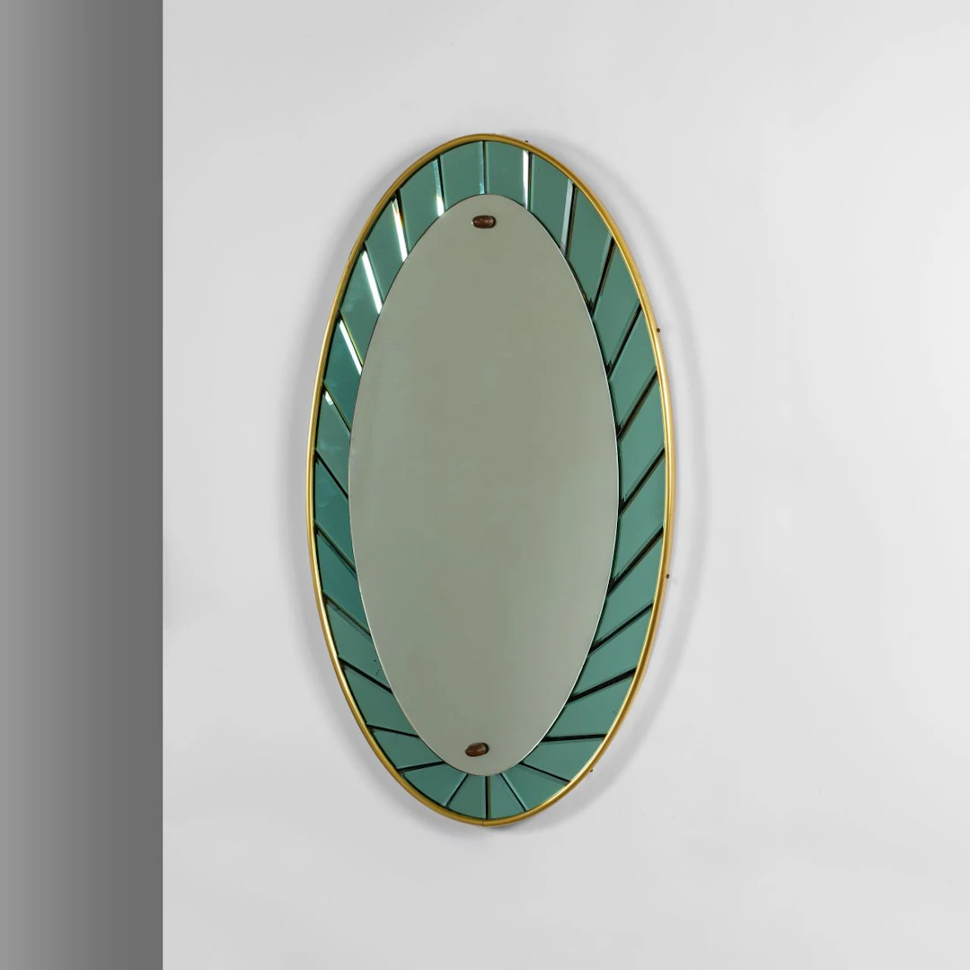 CRISTAL ART, anni '50. Uno specchio da parete. Fascia a riquadri in