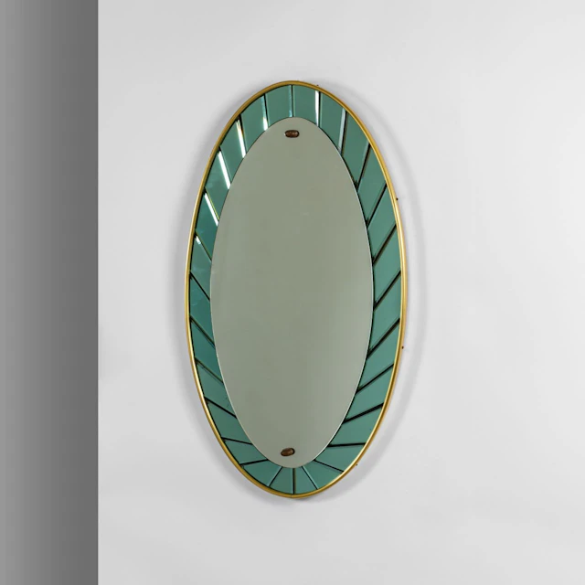 CRISTAL ART, anni '50. Uno specchio da parete. Fascia a riquadri in