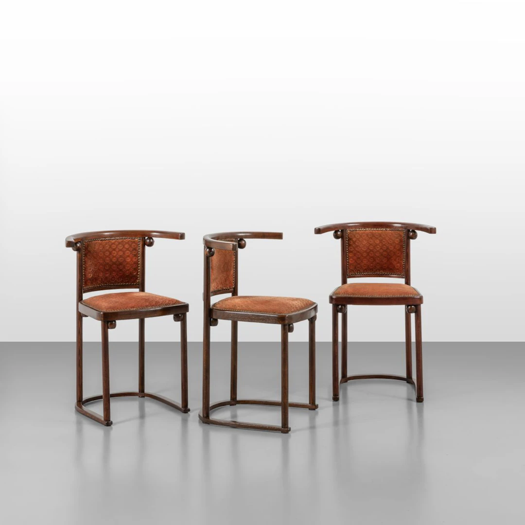 JOSEF HOFFMANN, JACOB & JOSEF KOHN, circa 1905. Tre poltroncine modello