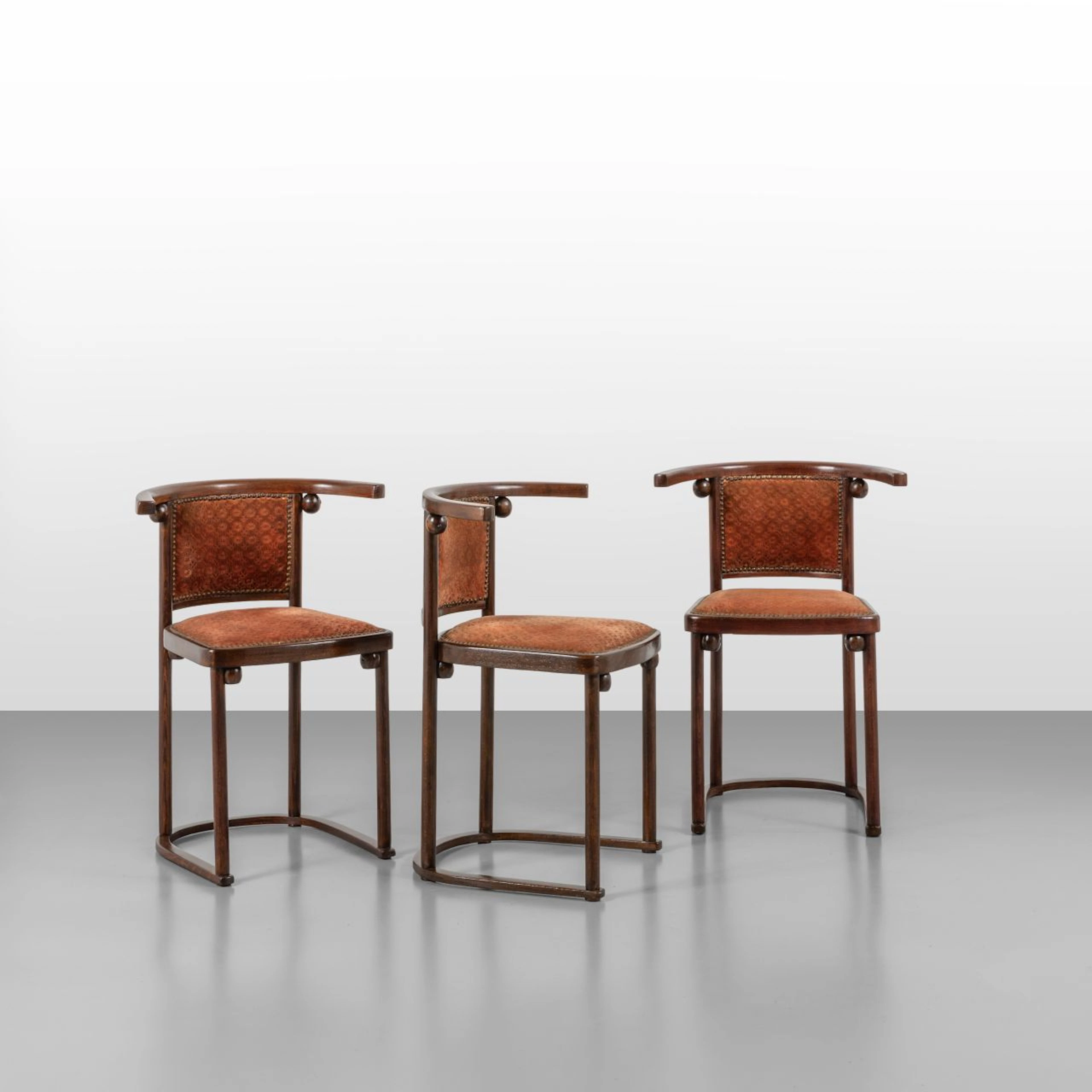 JOSEF HOFFMANN, JACOB & JOSEF KOHN, circa 1905. Tre poltroncine modello