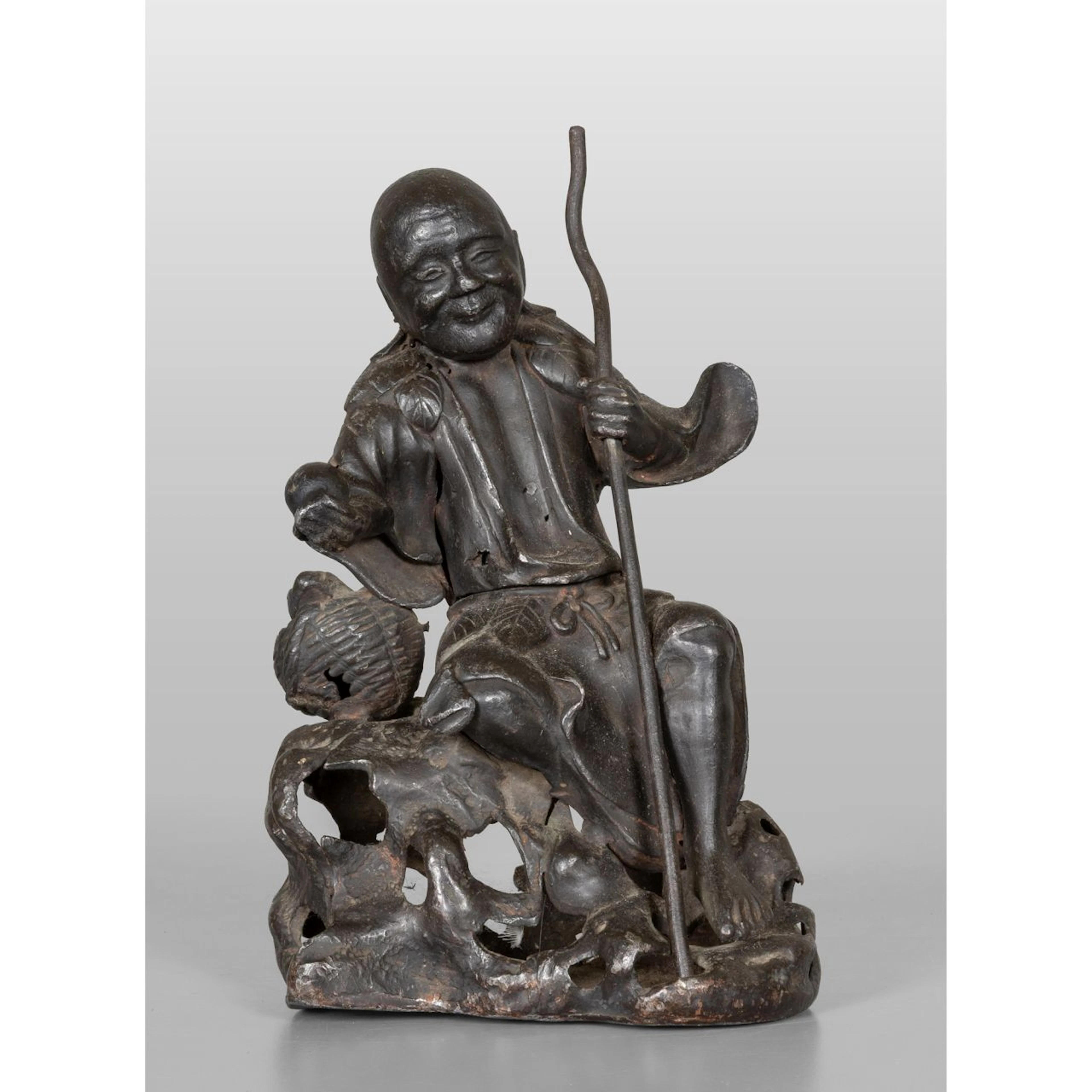 Saggio in bronzo brunito, Cina sec.XIX h.cm.18