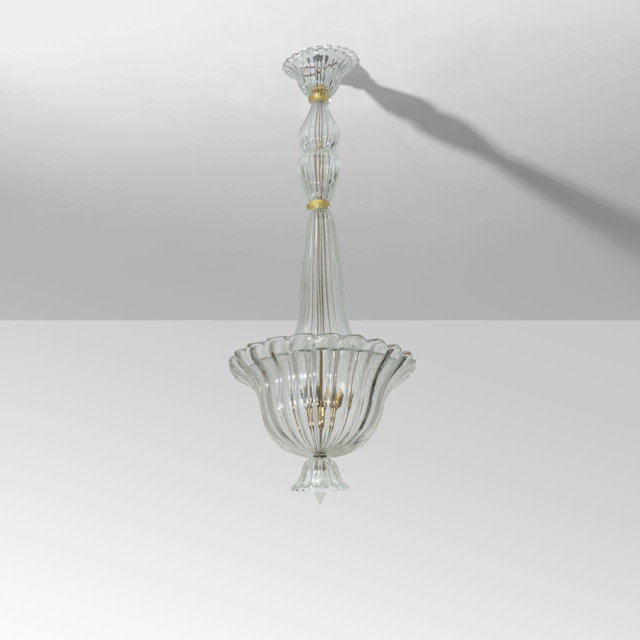 MURANO, anni '40. Una lampada a sospensione. Vetro a coste, anelli