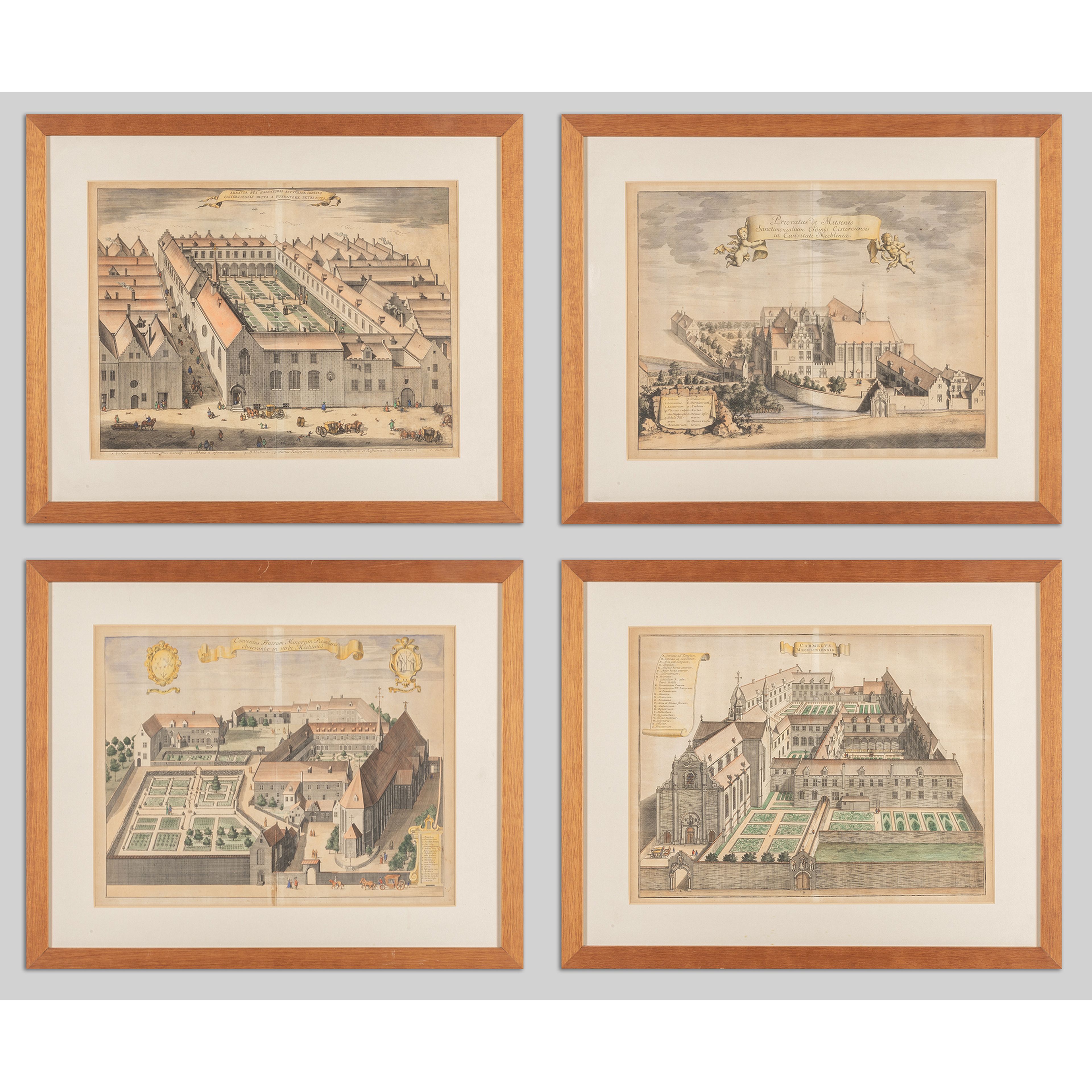 Vedute del Convento dei frati Minori a Mechelen, quattro stampe acquarellate