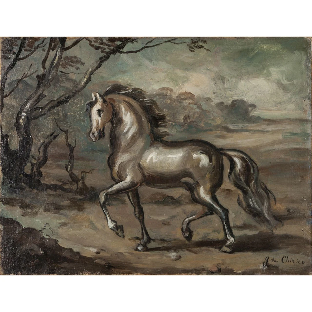 GIORGIO DE CHIRICO (1888-1978) Cavallo nel paesaggio 1941-42 olio