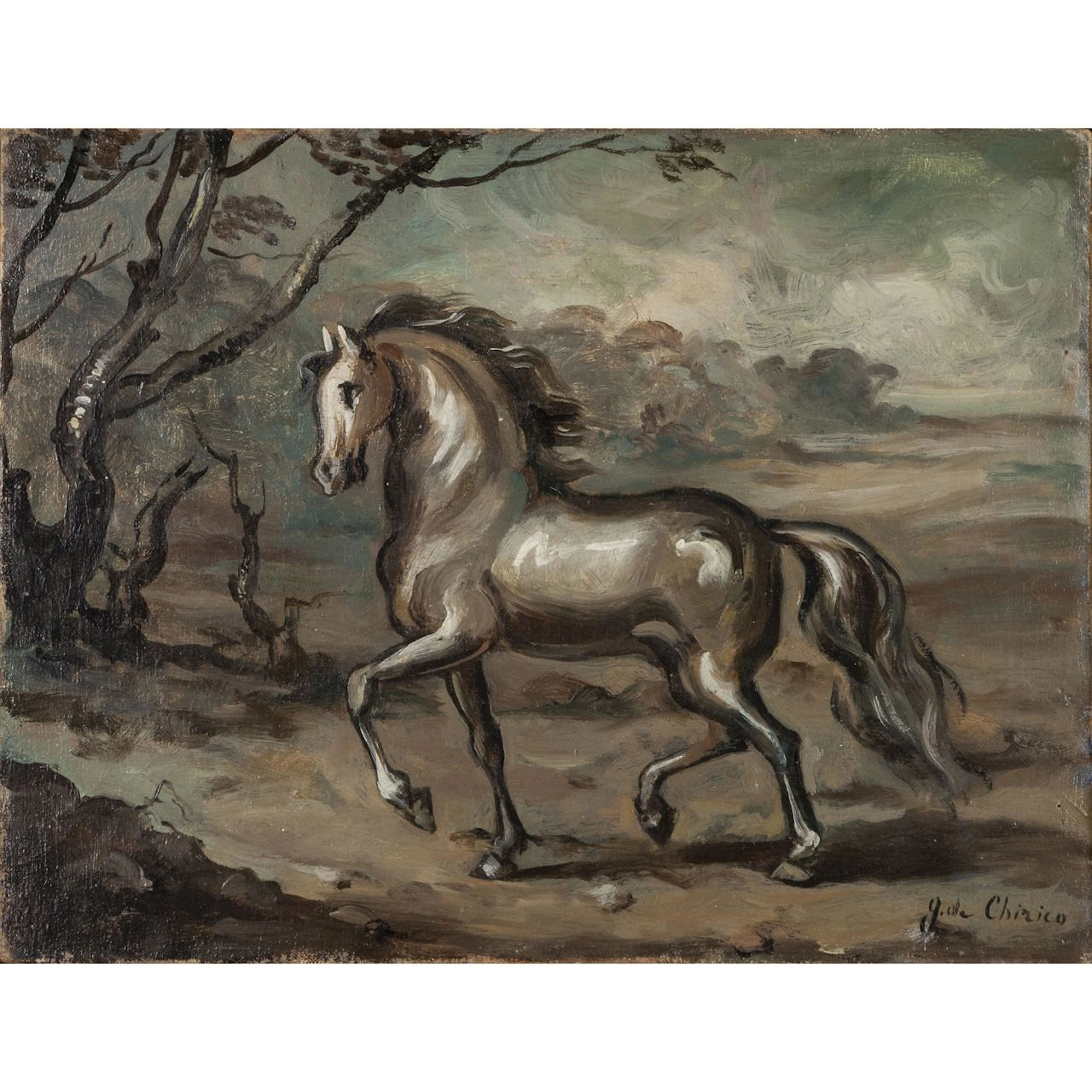 GIORGIO DE CHIRICO (1888-1978) Cavallo nel paesaggio 1941-42 olio