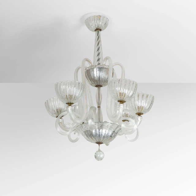 BAROVIER & TOSO, anni '40. Una lampada a sospensione. Steli in cristallo