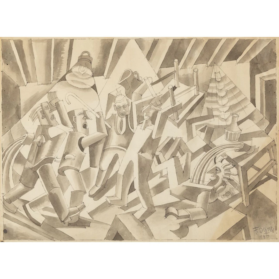 FORTUNATO DEPERO (1892-1960) Rissa all'osteria 1940 china e china