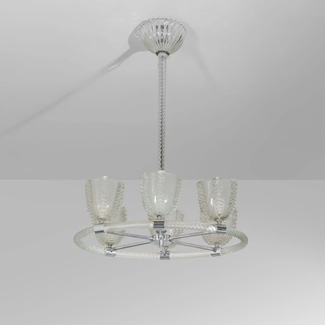 BAROVIER & TOSO, anni '40. Una lampada a sospensione. Vetro ritorto