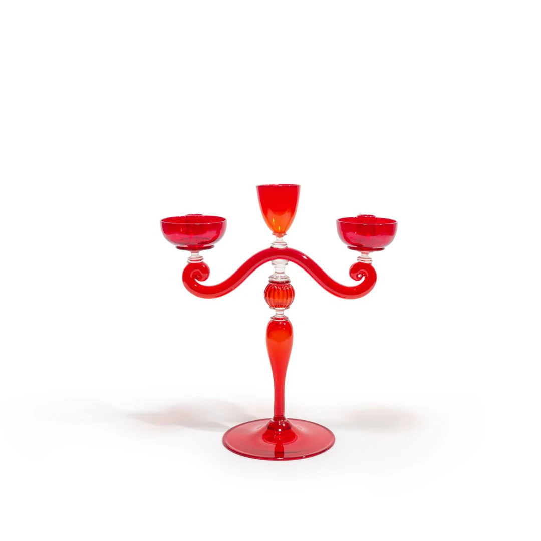 VITTORIO ZECCHIN, A.VE.M., 1940 ca. Un candelabro in vetro trasparente