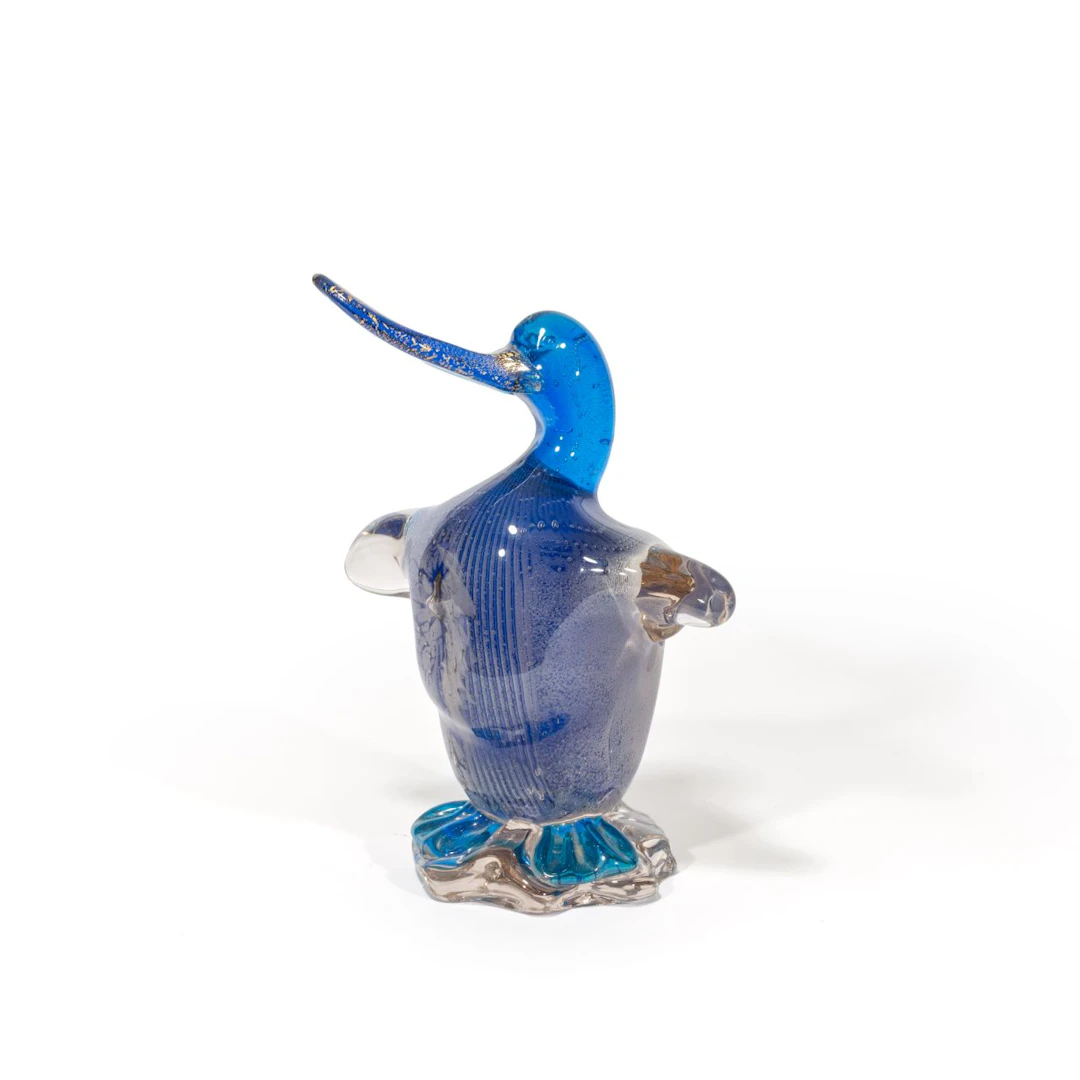 ALFREDO BARBINI, 1940 ca. Una figura di anatra in vetro fumato blu.