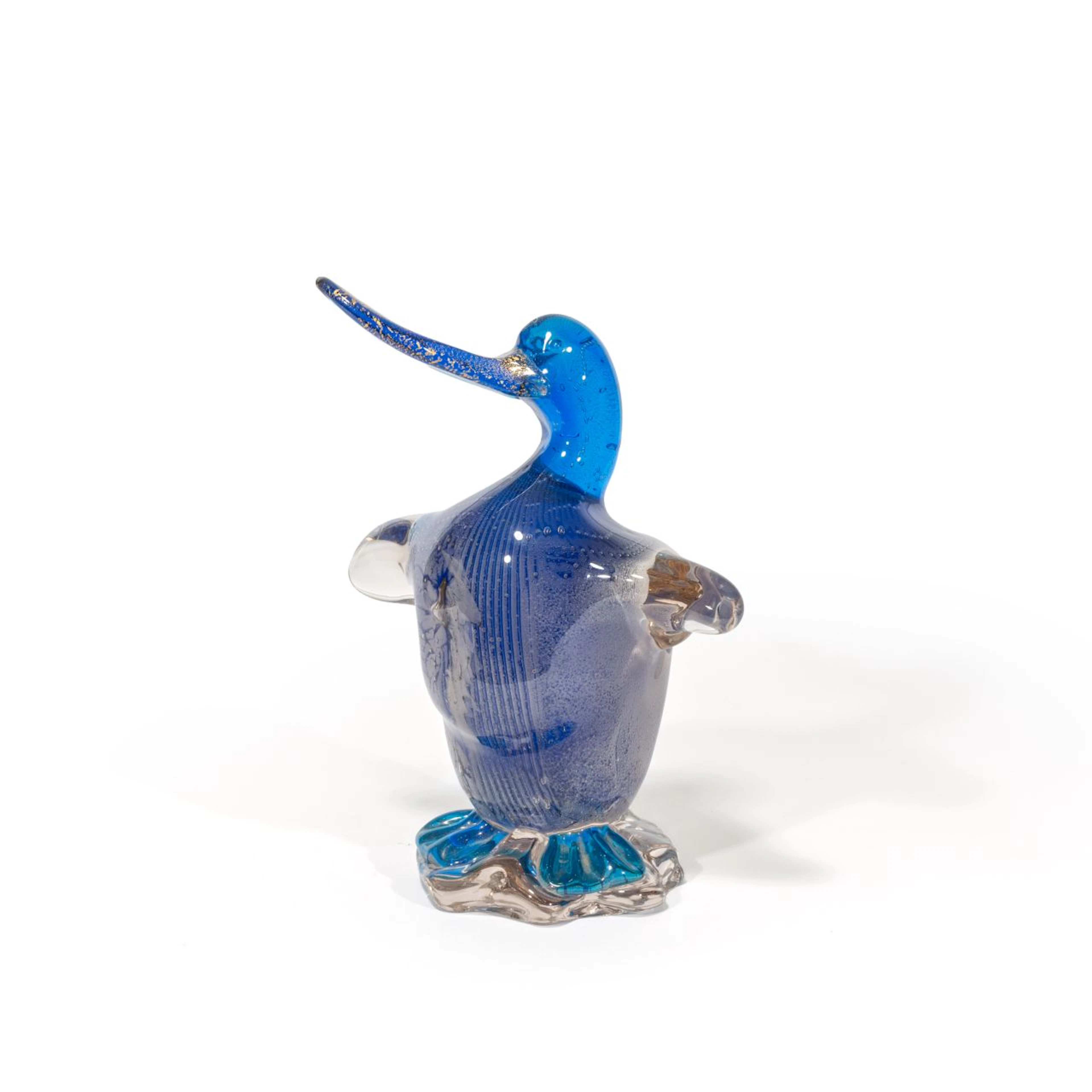 ALFREDO BARBINI, 1940 ca. Una figura di anatra in vetro fumato blu.
