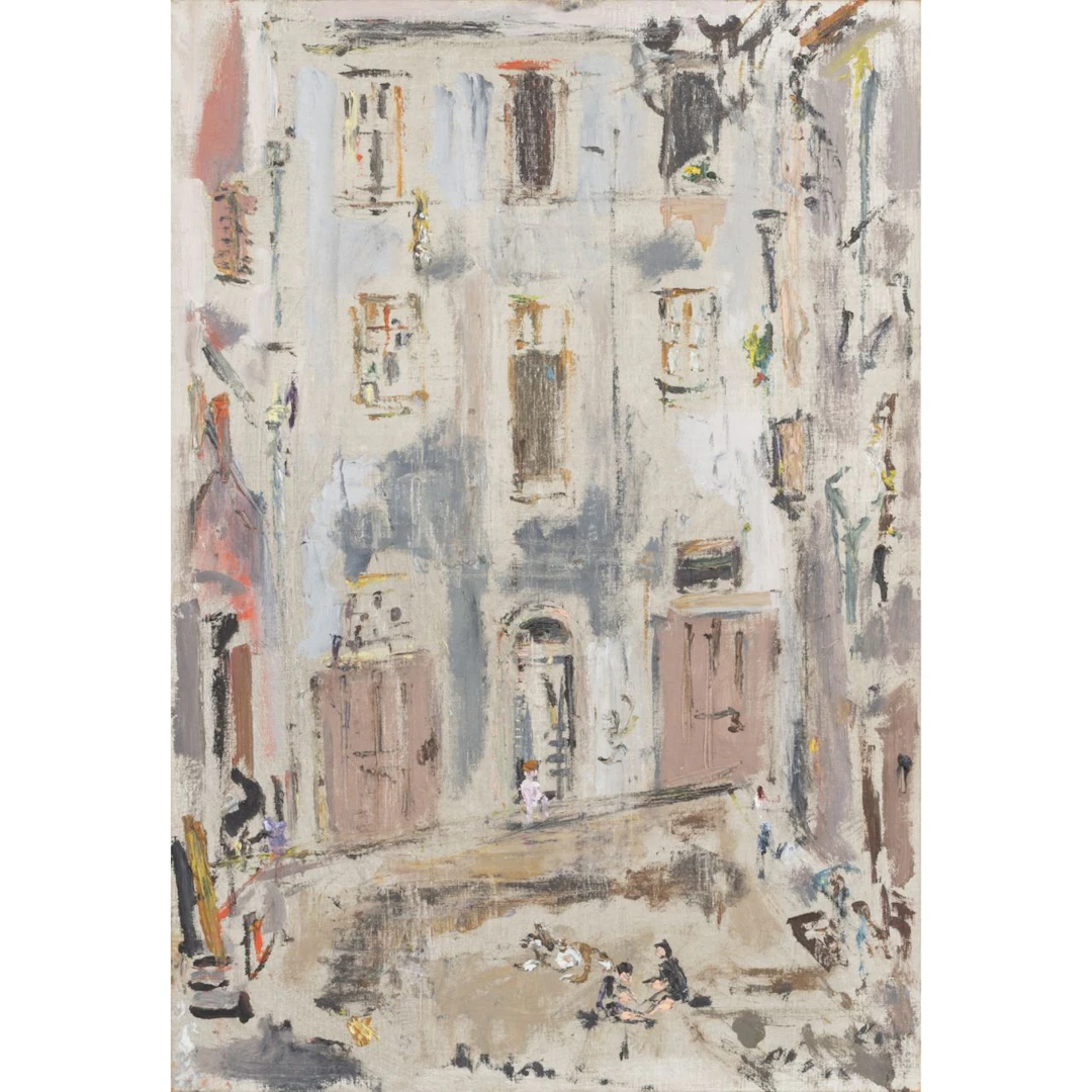 FILIPPO DE PISIS (1896-1956) Cortile a Bologna 1940 olio su tela cartonata