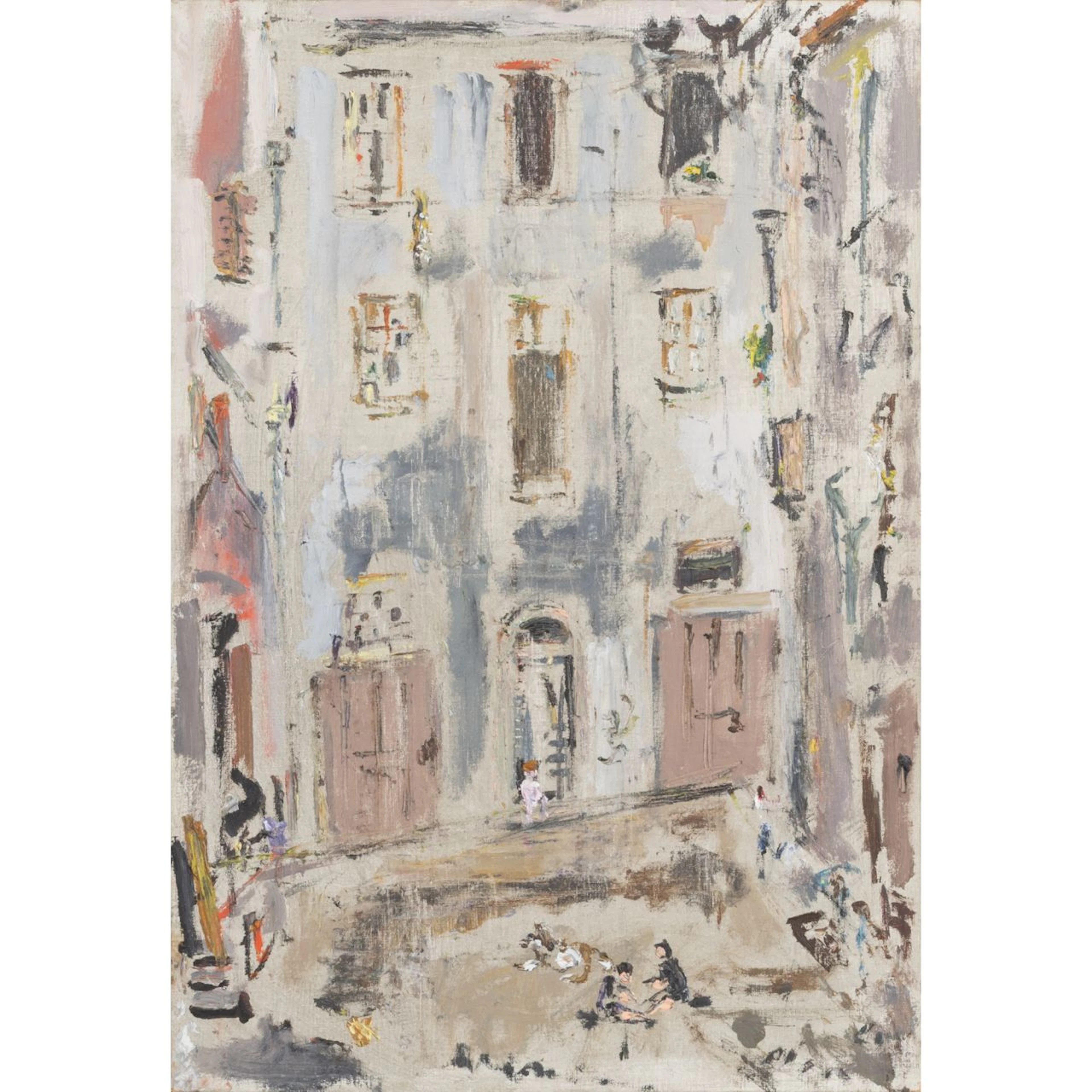 FILIPPO DE PISIS (1896-1956) Cortile a Bologna 1940 olio su tela cartonata