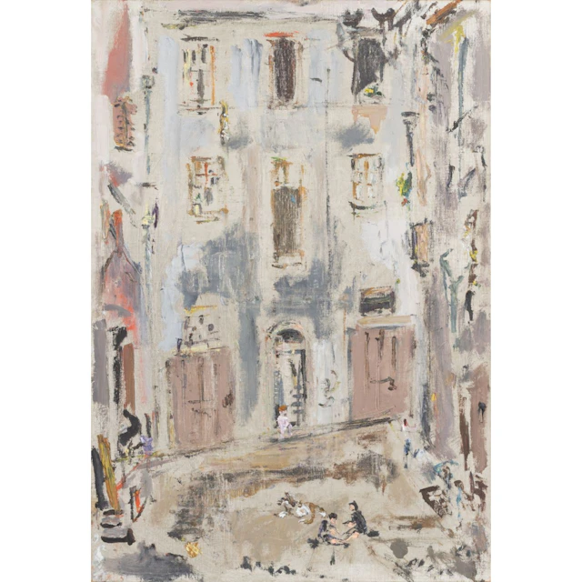 FILIPPO DE PISIS (1896-1956) Cortile a Bologna 1940 olio su tela cartonata