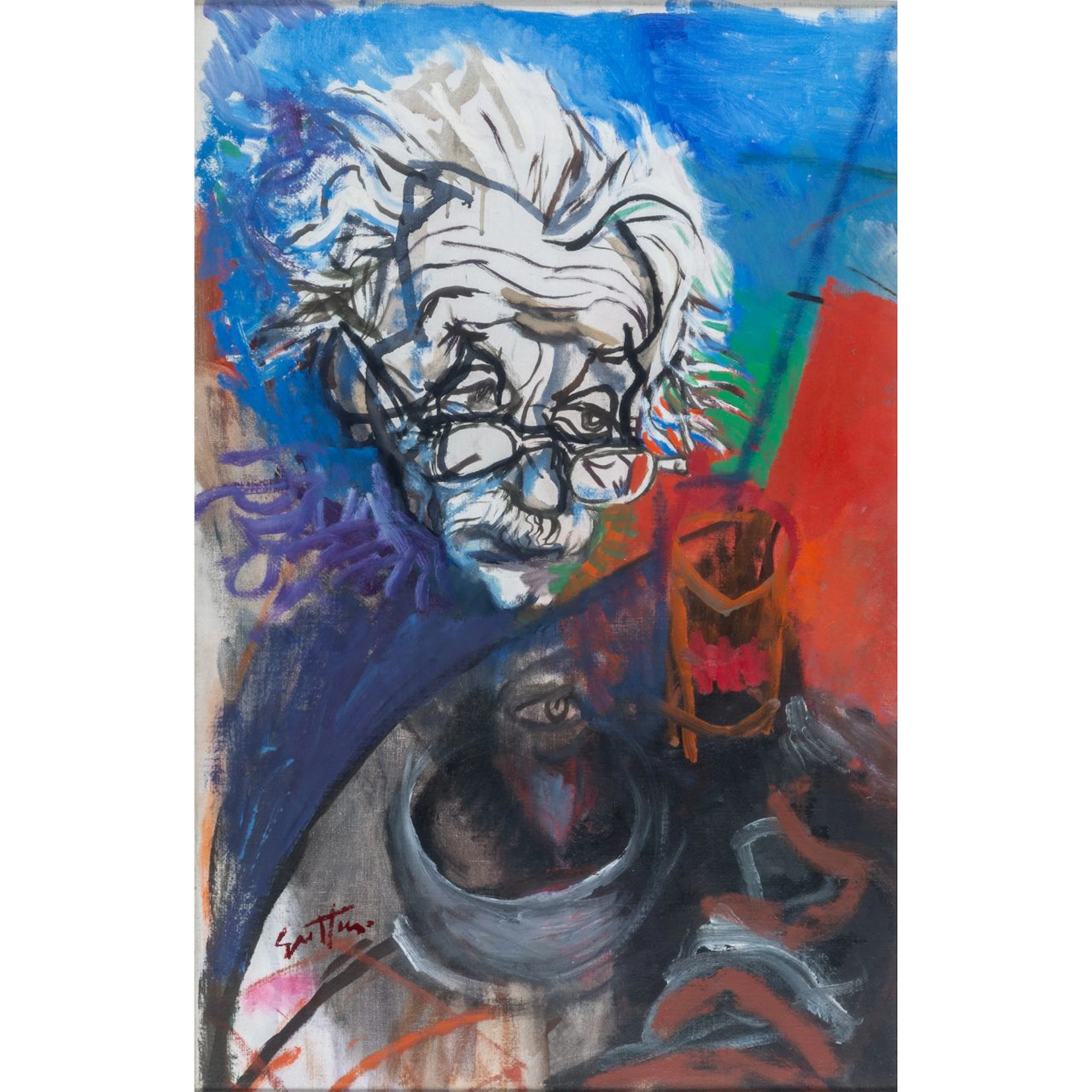 RENATO GUTTUSO (1912-1987) Einstein A. (con natura morta) 1959 olio